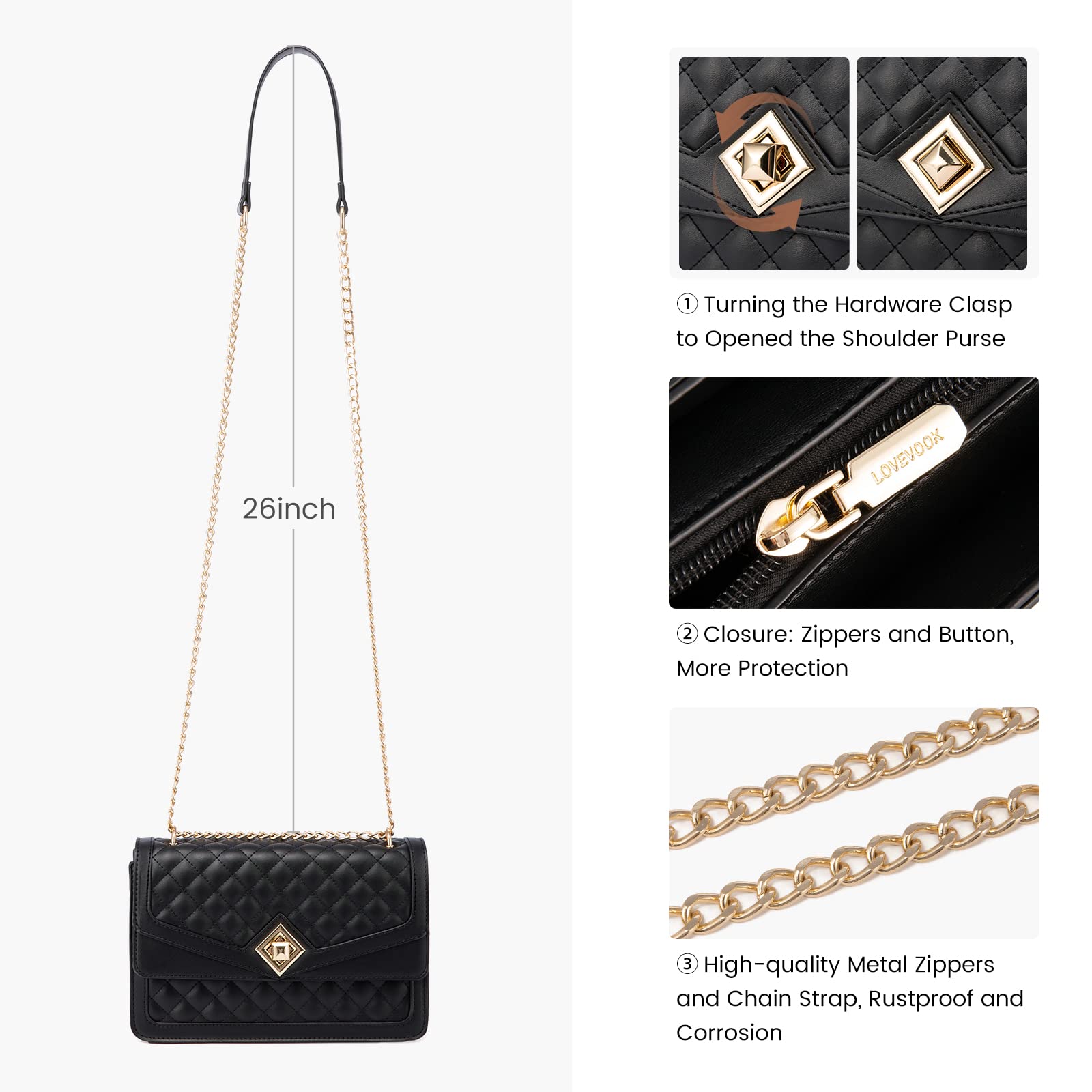 Foto 6 | Bandolera Lovevook De Piel Negra Para Mujer - Venta Internacional.