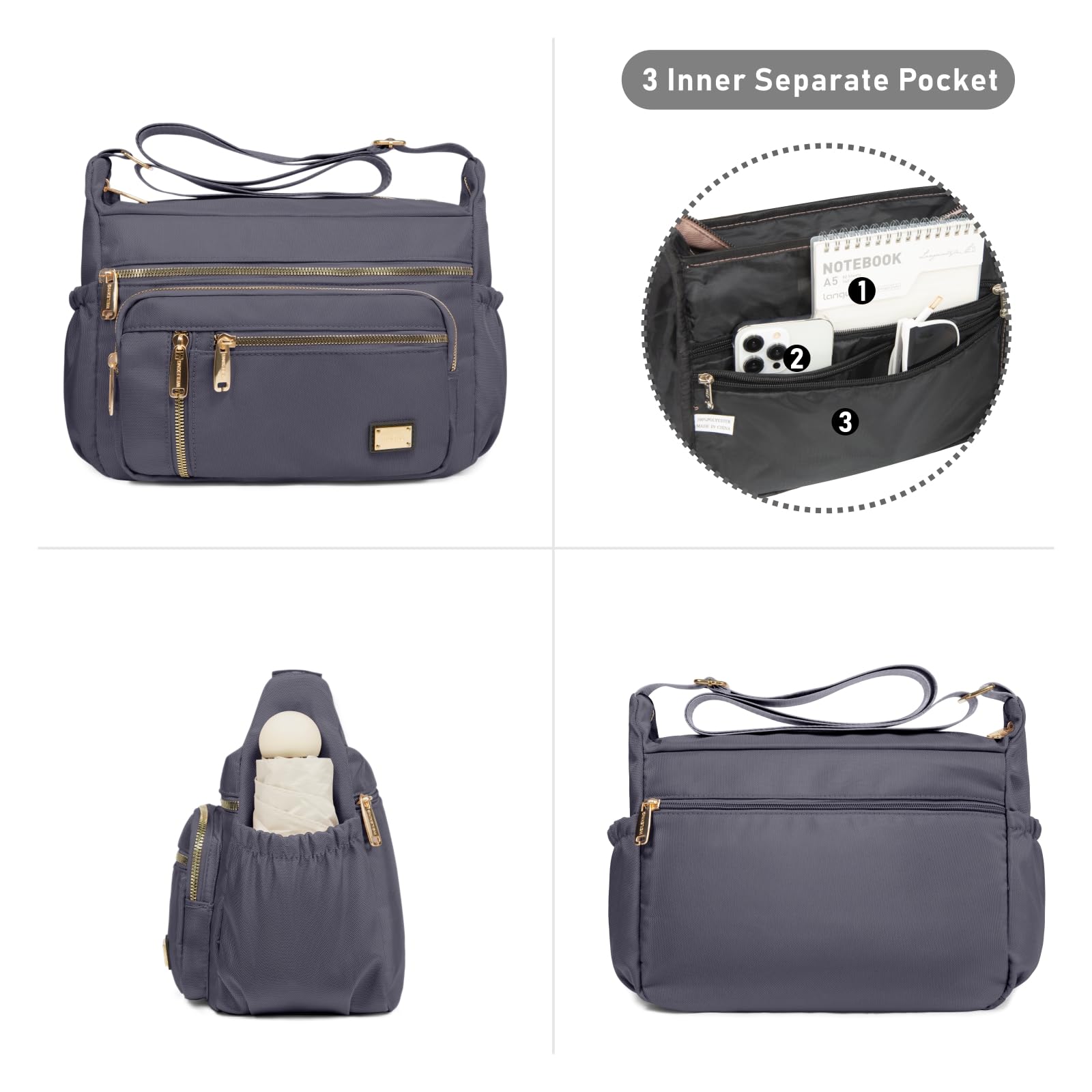 Foto 3 pulgar | Bandolera Npbag Para Mujer, Bandolera De Nailon, Color Gris - Venta Internacional.