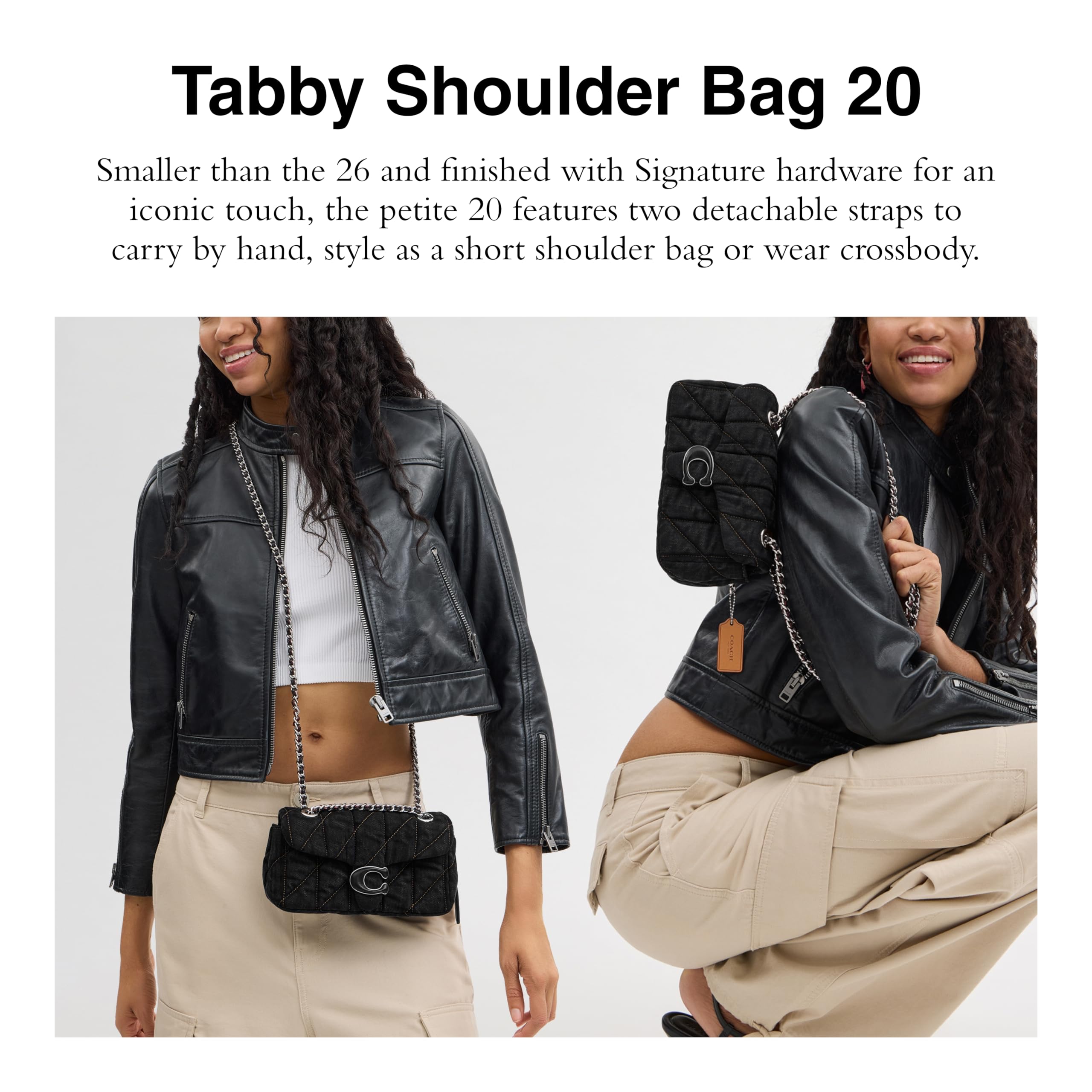 Foto 2 | Bandolera Coach Tabby 20 En Denim Negro Y Piel - Venta Internacional.