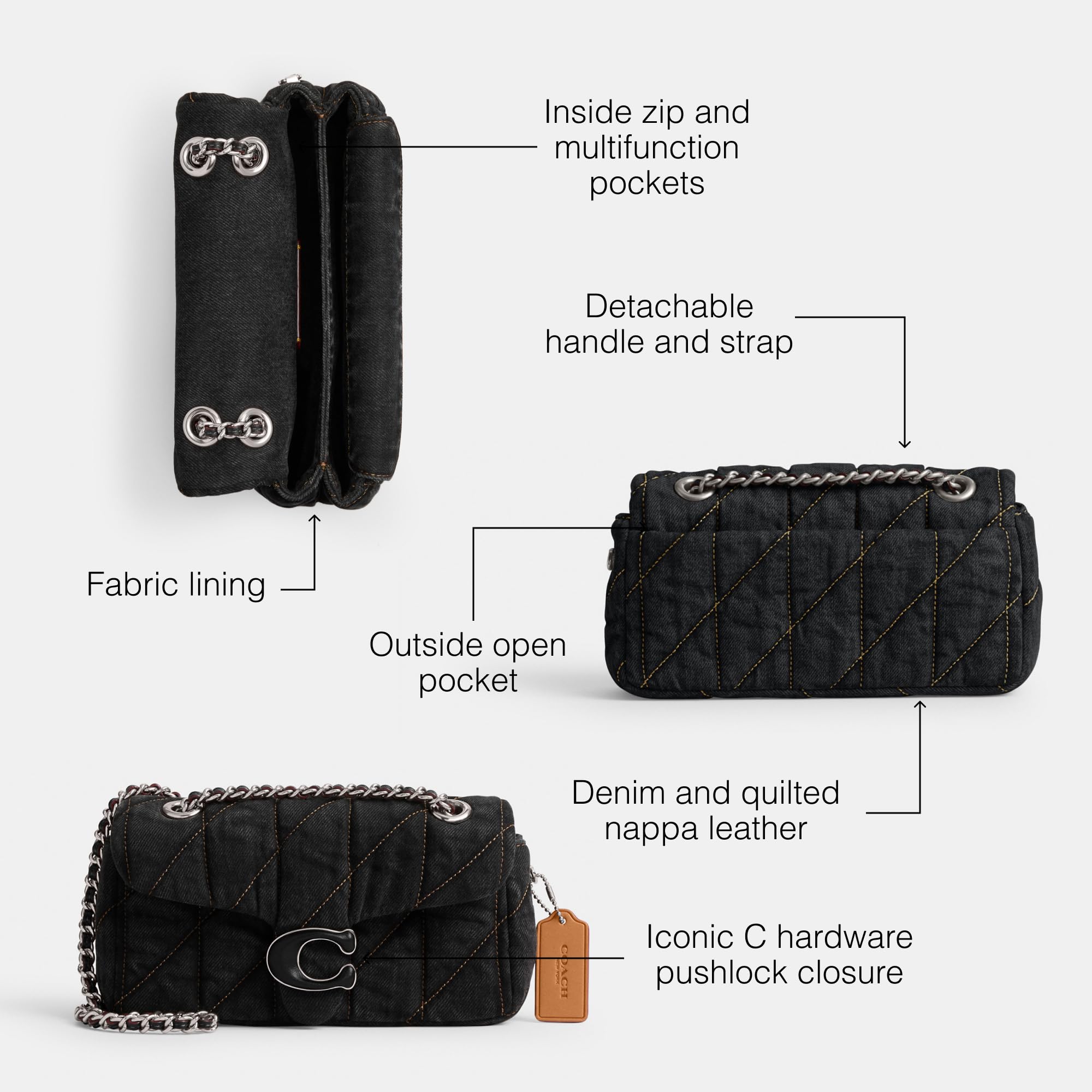 Foto 4 pulgar | Bandolera Coach Tabby 20 En Denim Negro Y Piel - Venta Internacional.