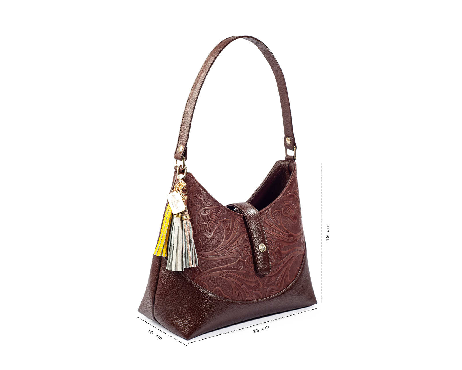 Foto 4 pulgar | Bolso Hobo A Ángelozano De Piel Vacuna Con Grabado Tipo Cincelado, Color Café, Modelo Magali