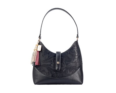 Foto 1 | Bolso Hobo A Ángelozano De Piel Vacuna Con Grabado Tipo Cincelado, Color Negro, Modelo Magali
