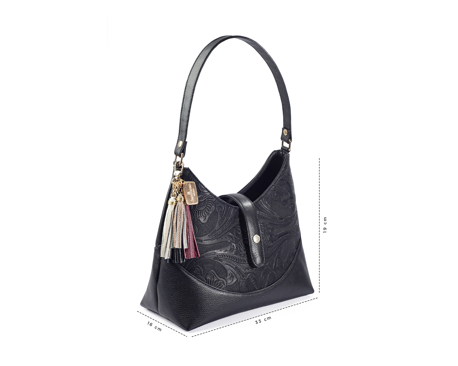Foto 4 pulgar | Bolso Hobo A Ángelozano De Piel Vacuna Con Grabado Tipo Cincelado, Color Negro, Modelo Magali