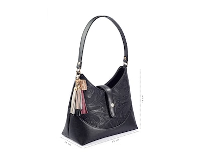 Foto 3 | Bolso Hobo A Ángelozano De Piel Vacuna Con Grabado Tipo Cincelado, Color Negro, Modelo Magali
