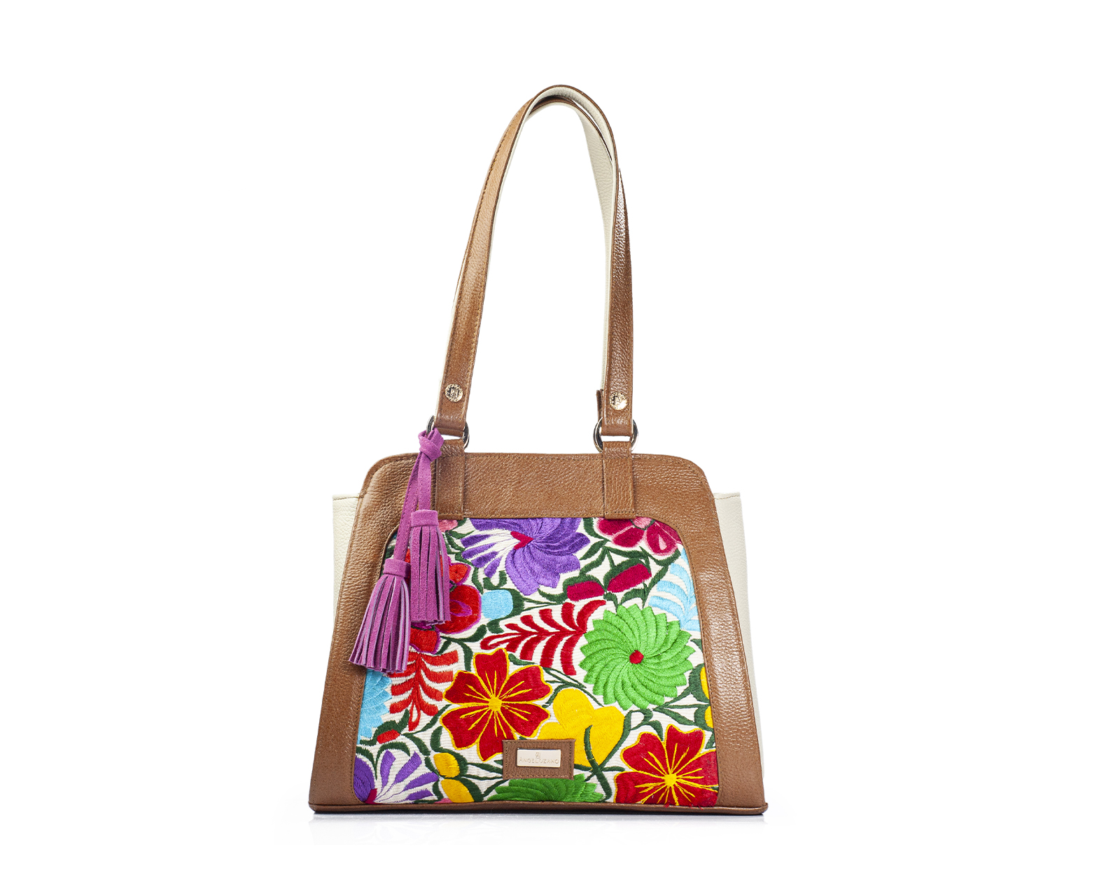 Foto 1 | Bolso Tote A Ángelozano De Piel Vacuna Con Telar Artesanal, Color Negro, Modelo Ire