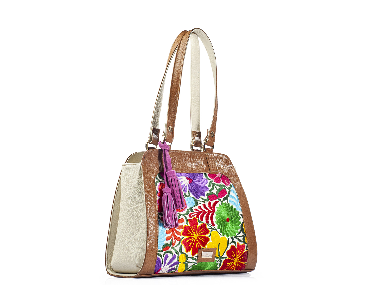 Foto 5 | Bolso Tote A Ángelozano De Piel Vacuna Con Telar Artesanal, Color Negro, Modelo Ire