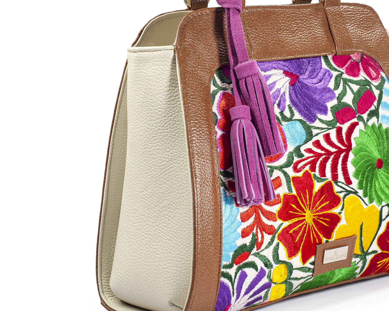 Foto 6 | Bolso Tote A Ángelozano De Piel Vacuna Con Telar Artesanal, Color Negro, Modelo Ire