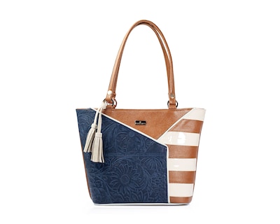 Foto 1 | Bolso Tote A Ángelozano De Piel Vacuna Con Franjas, Color Negro, Modelo Florentina