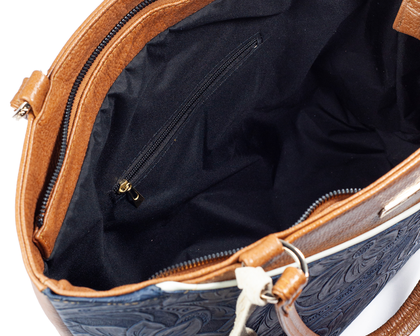 Foto 5 pulgar | Bolso Tote A Ángelozano De Piel Vacuna Con Franjas, Color Negro, Modelo Florentina