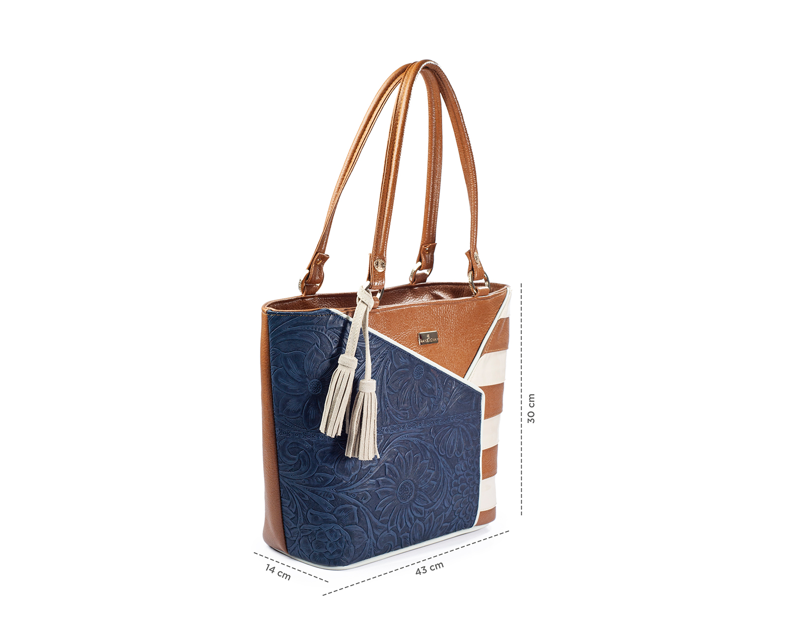 Foto 5 | Bolso Tote A Ángelozano De Piel Vacuna Con Franjas, Color Negro, Modelo Florentina