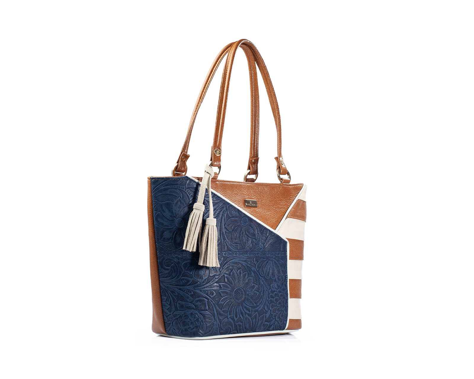 Foto 7 | Bolso Tote A Ángelozano De Piel Vacuna Con Franjas, Color Negro, Modelo Florentina