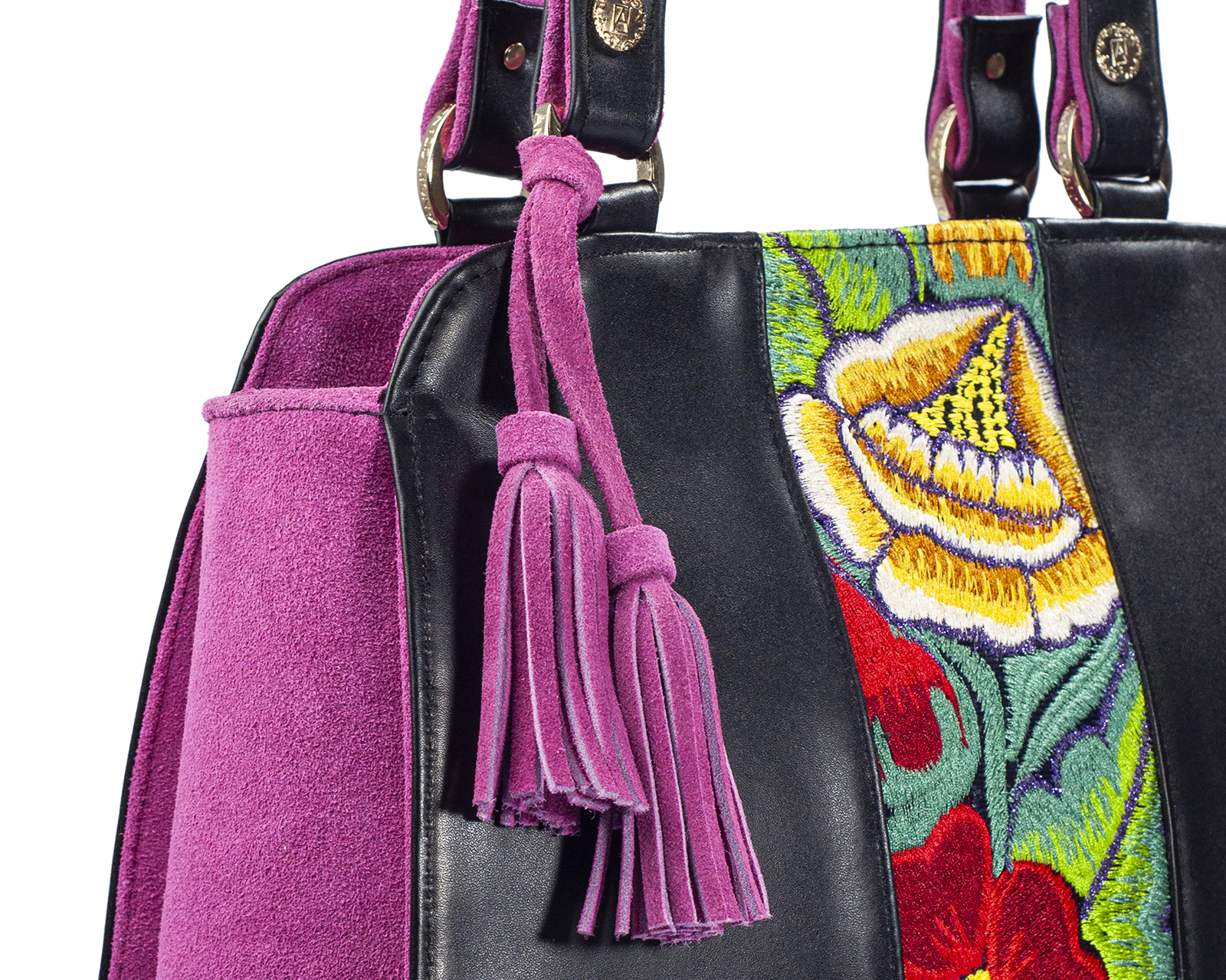 Foto 4 pulgar | Bolso Tote A Ángelozano De Piel Vacuna Con Telar Artesanal, Color Negro, Modelo Ire