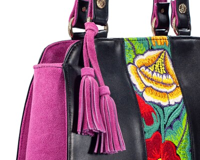 Foto 3 | Bolso Tote A Ángelozano De Piel Vacuna Con Telar Artesanal, Color Negro, Modelo Ire