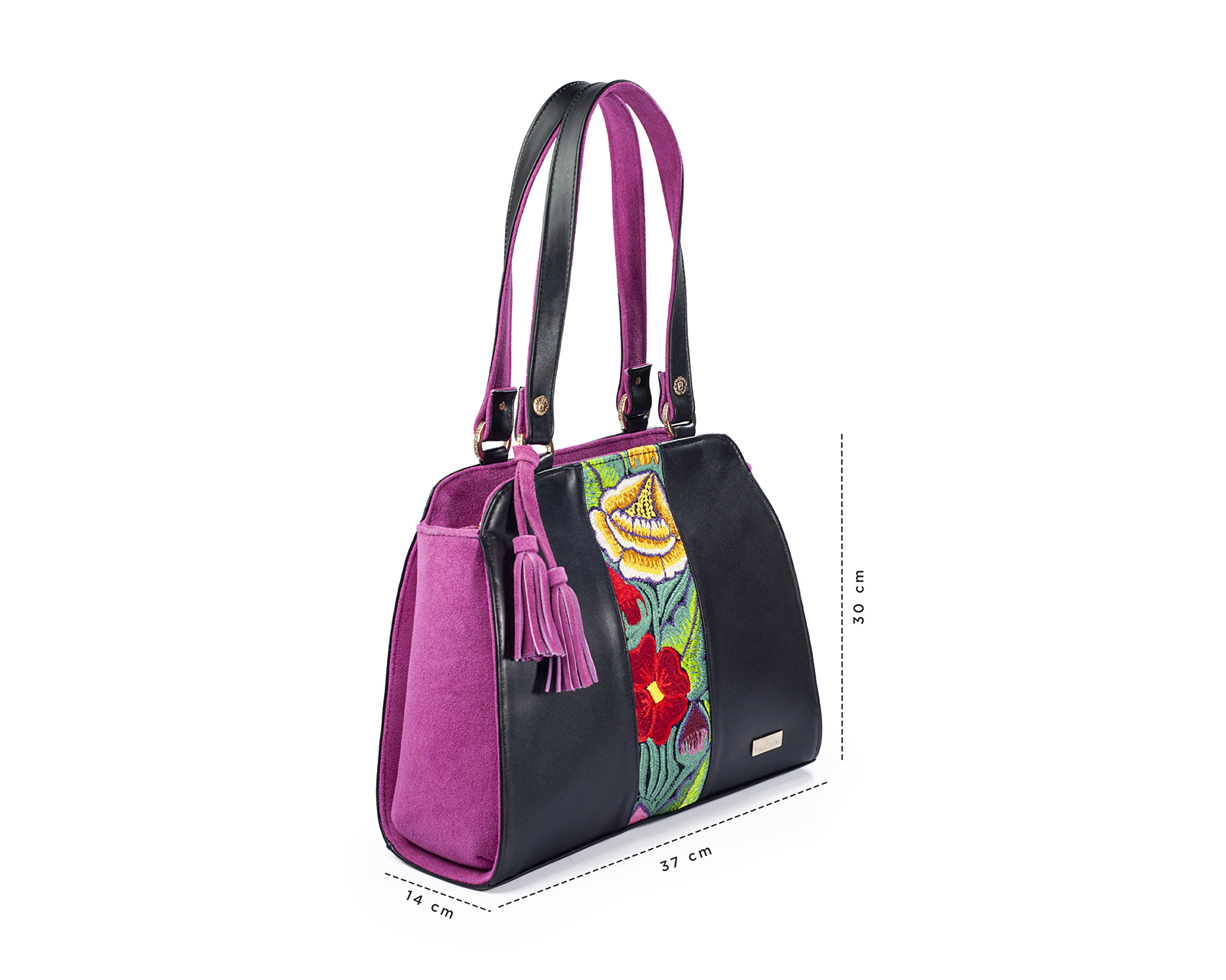 Foto 5 pulgar | Bolso Tote A Ángelozano De Piel Vacuna Con Telar Artesanal, Color Negro, Modelo Ire