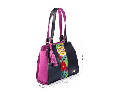 Foto 4 | Bolso Tote A Ángelozano De Piel Vacuna Con Telar Artesanal, Color Negro, Modelo Ire