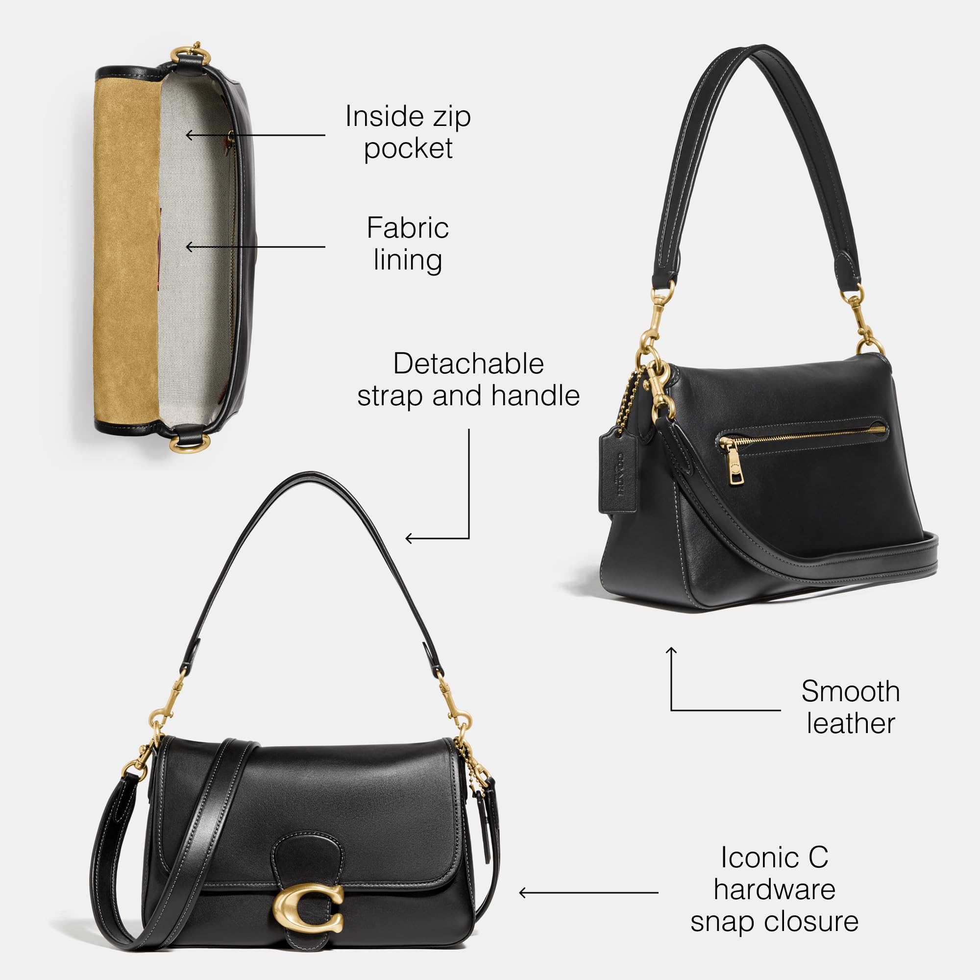 Foto 4 pulgar | Bolso De Hombro Coach De Piel De Becerro Suave Negro Tabby Para Mujer - Venta Internacional.