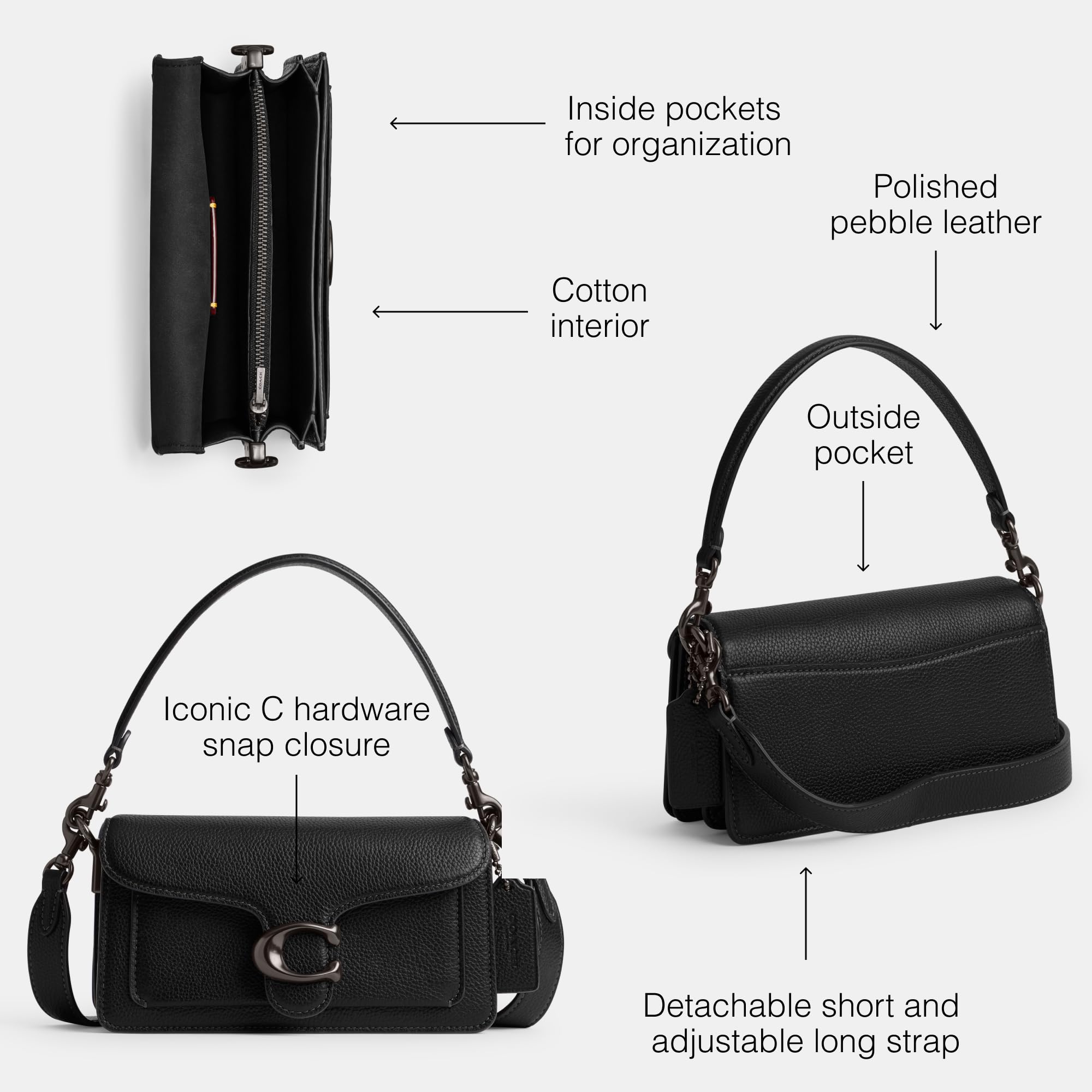 Foto 3 | Bolso De Hombro Coach De Piel Granulada Pulida Tabby 20 Negro - Venta Internacional.