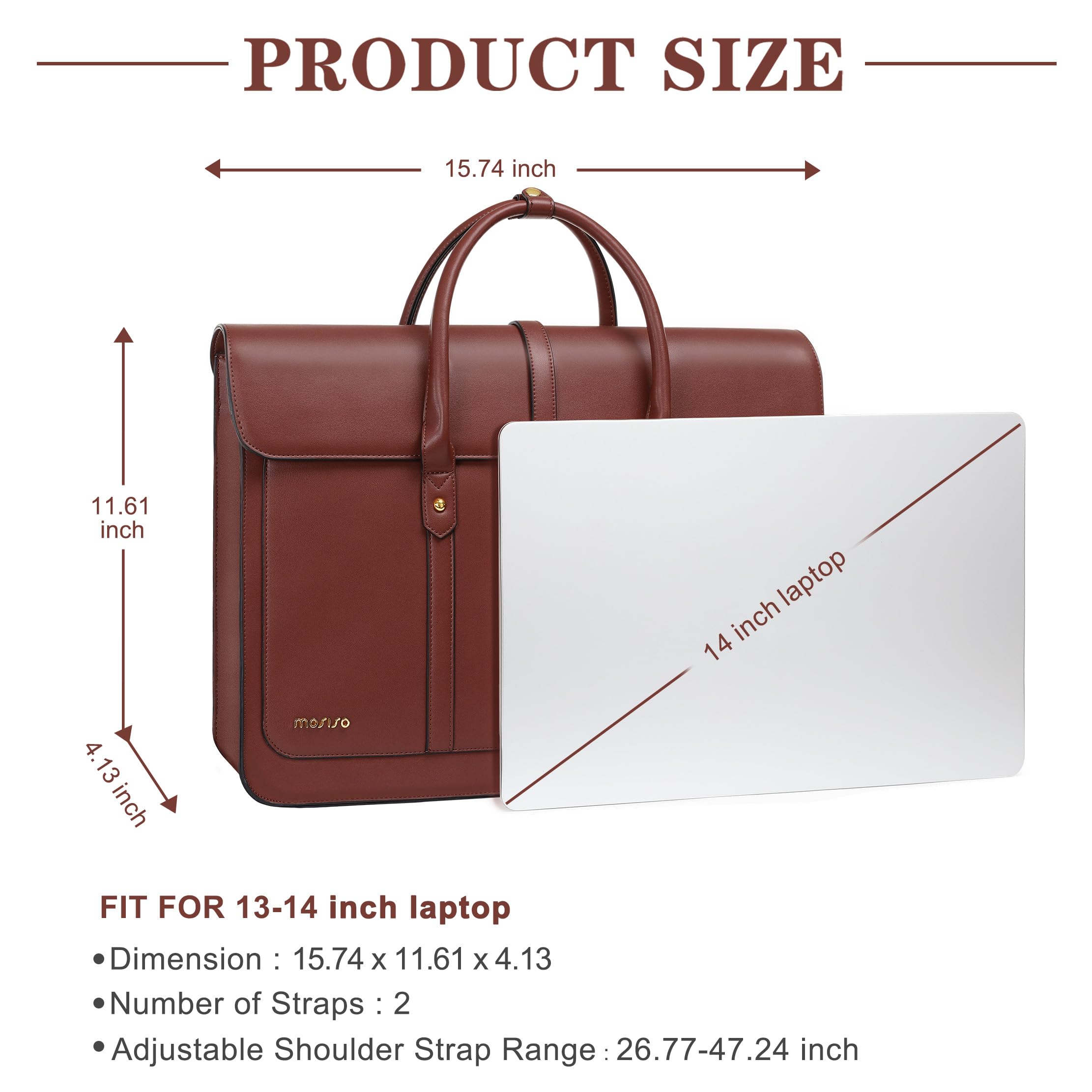 Foto 4 pulgar | Bolsa Para Portátil Mosiso De Piel Sintética De 13 A 14 Pulgadas Para Mujer, Color Marrón - Venta Internacional.