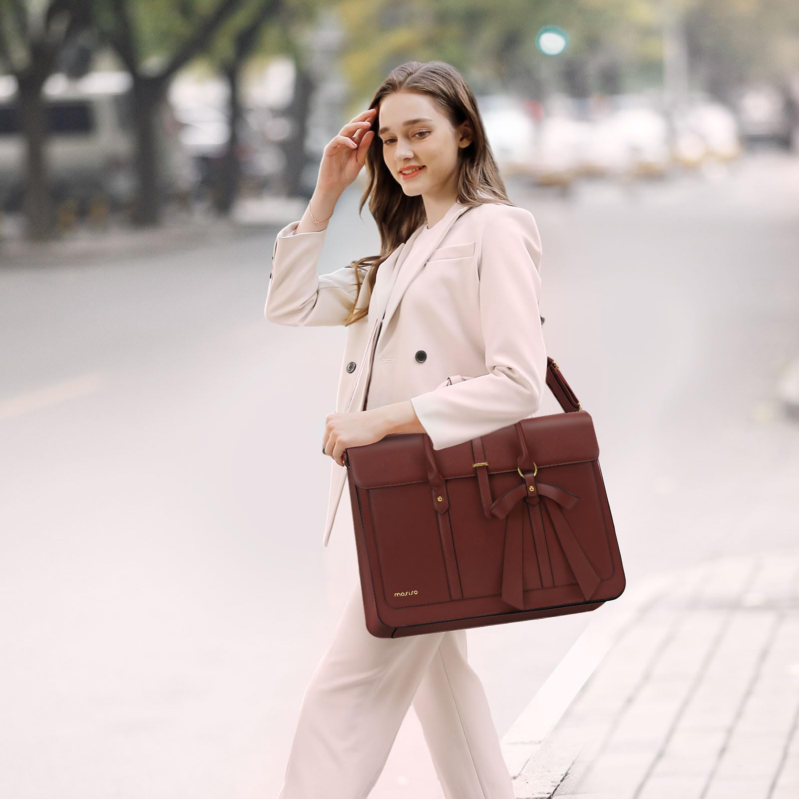 Foto 4 | Bolsa Para Portátil Mosiso De Piel Sintética De 13 A 14 Pulgadas Para Mujer, Color Marrón - Venta Internacional.
