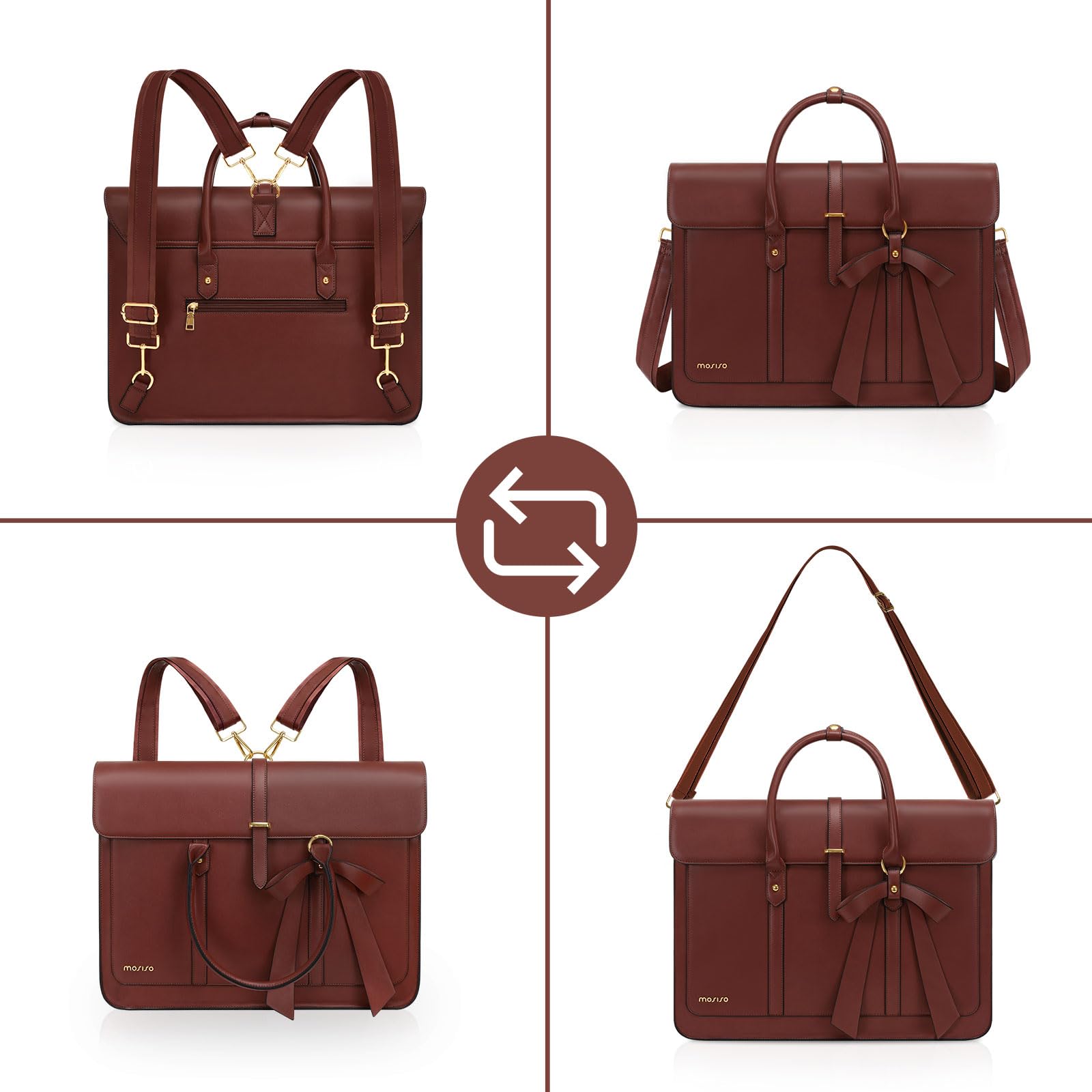 Foto 6 | Bolsa Para Portátil Mosiso De Piel Sintética De 13 A 14 Pulgadas Para Mujer, Color Marrón - Venta Internacional.