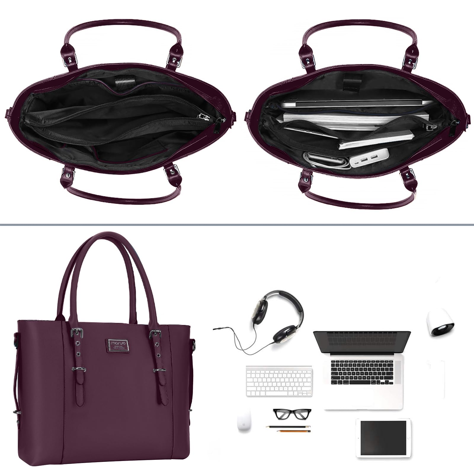 Foto 4 pulgar | Bolso De Mano Mosiso De Piel Sintética Para Portátil Para Mujer De 15 A 16 Pulgadas, Color Ciruela - Venta Internacio