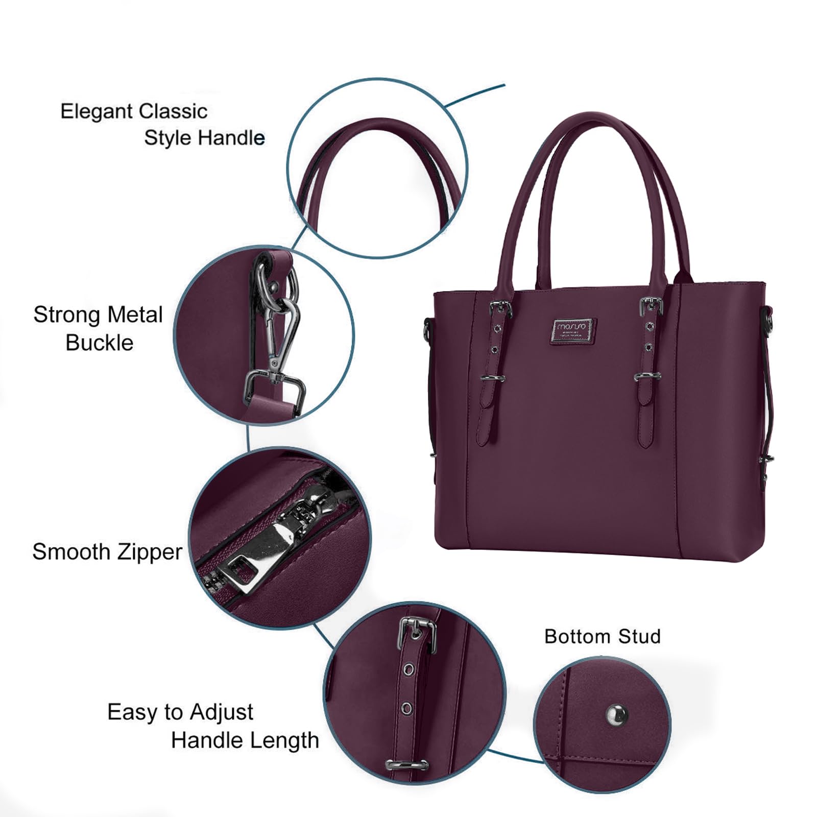 Foto 5 pulgar | Bolso De Mano Mosiso De Piel Sintética Para Portátil Para Mujer De 15 A 16 Pulgadas, Color Ciruela - Venta Internacio