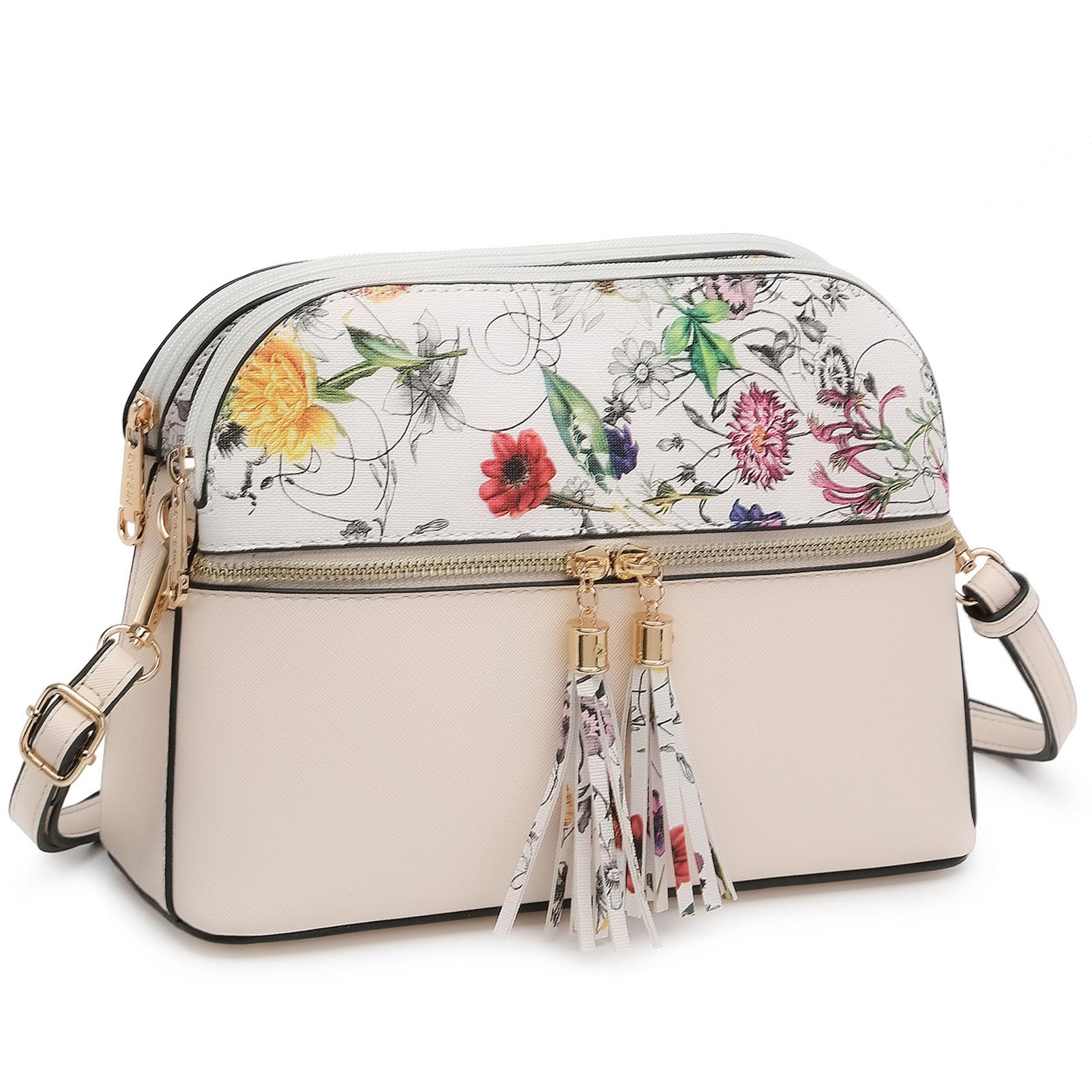 Foto 2 pulgar | Bandolera Dasein Para Mujer, Borla, Bolsillo Con Cremallera, Flor Blanca - Venta Internacional.