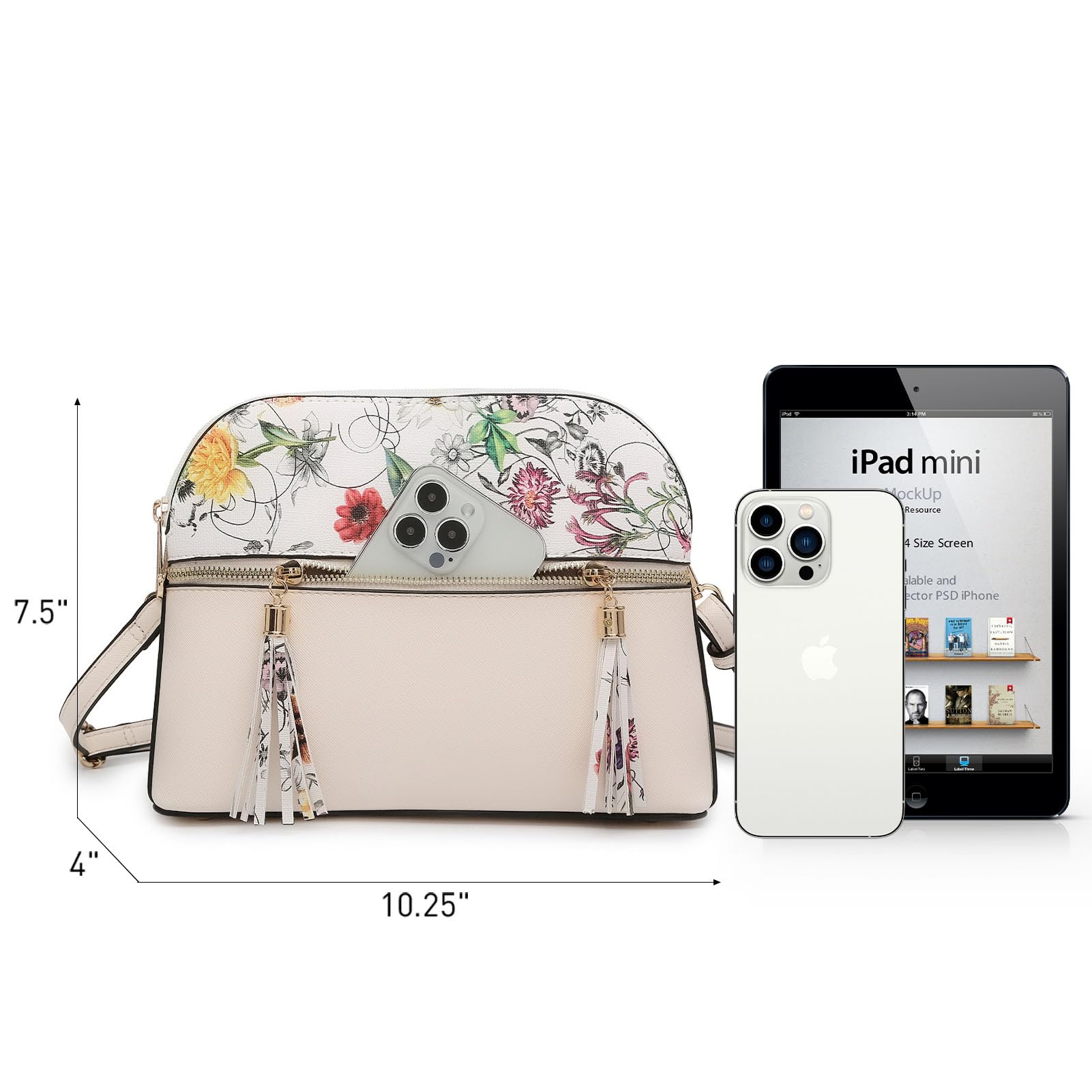 Foto 5 pulgar | Bandolera Dasein Para Mujer, Borla, Bolsillo Con Cremallera, Flor Blanca - Venta Internacional.