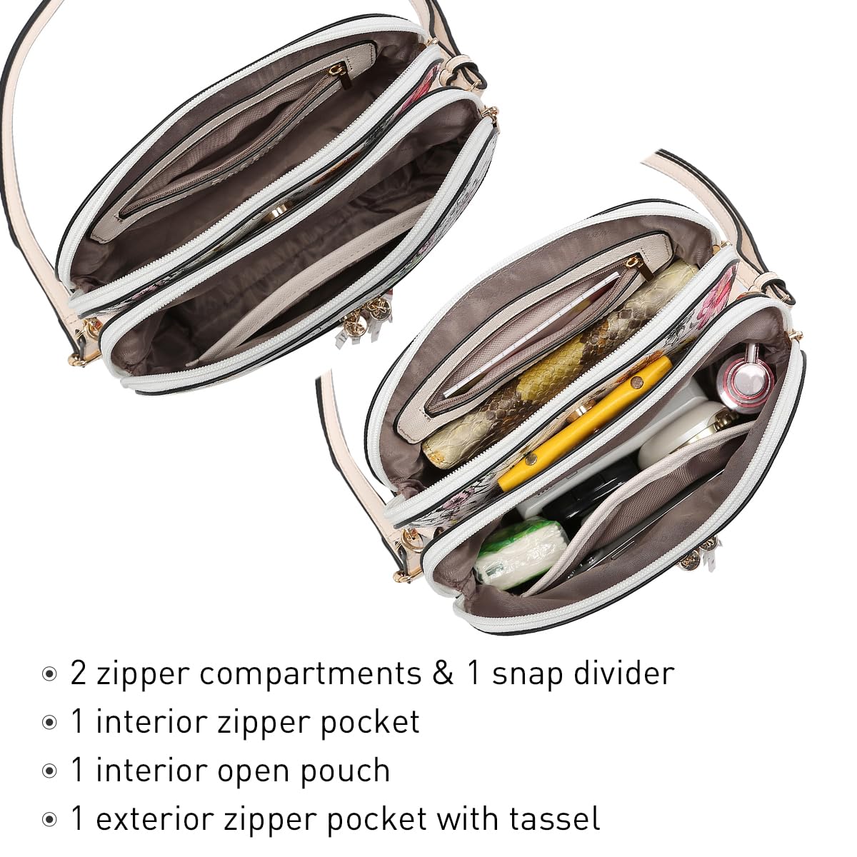 Foto 6 pulgar | Bandolera Dasein Para Mujer, Borla, Bolsillo Con Cremallera, Flor Blanca - Venta Internacional.