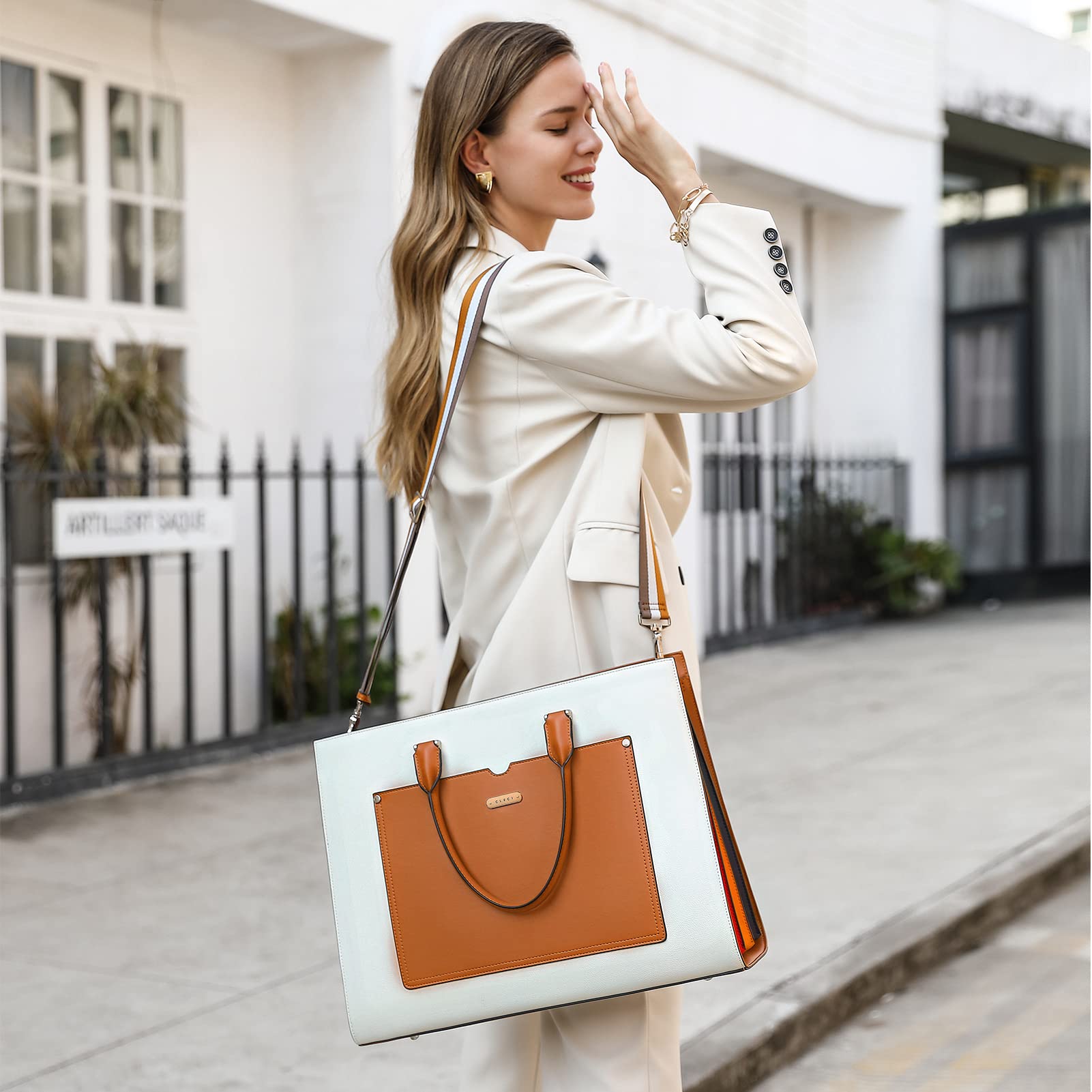 Foto 2 | Maletín Cluci Leather Para Portátil De Mujer 15.6'' Marrón - Venta Internacional.