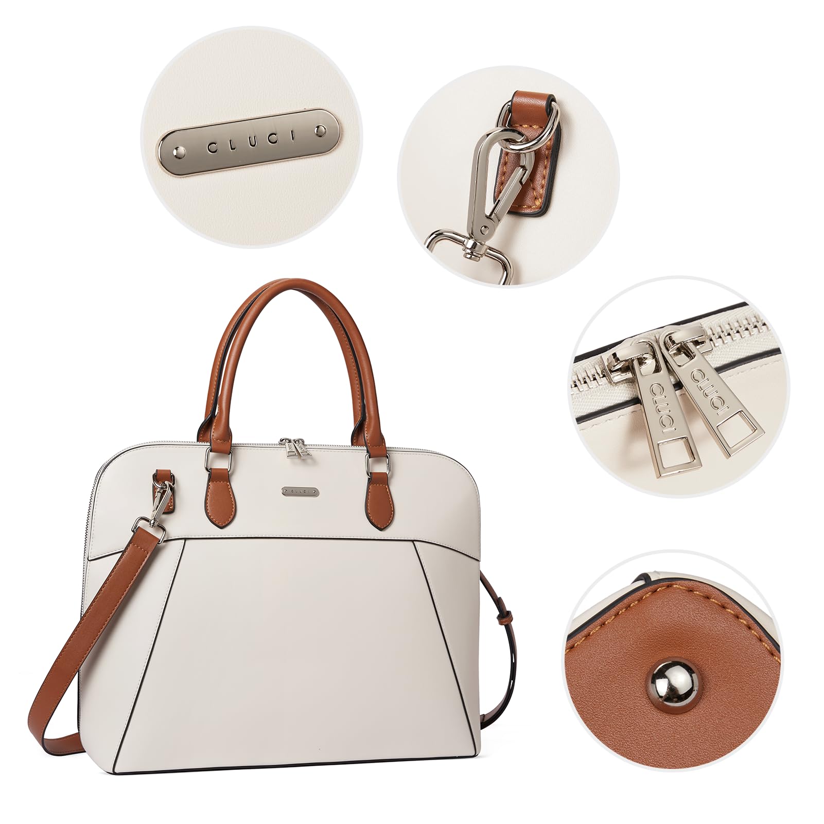 Foto 6 pulgar | Maletín Cluci Leather Para Portátil De 15.6 Pulgadas Para Mujer, Color Beige - Venta Internacional.