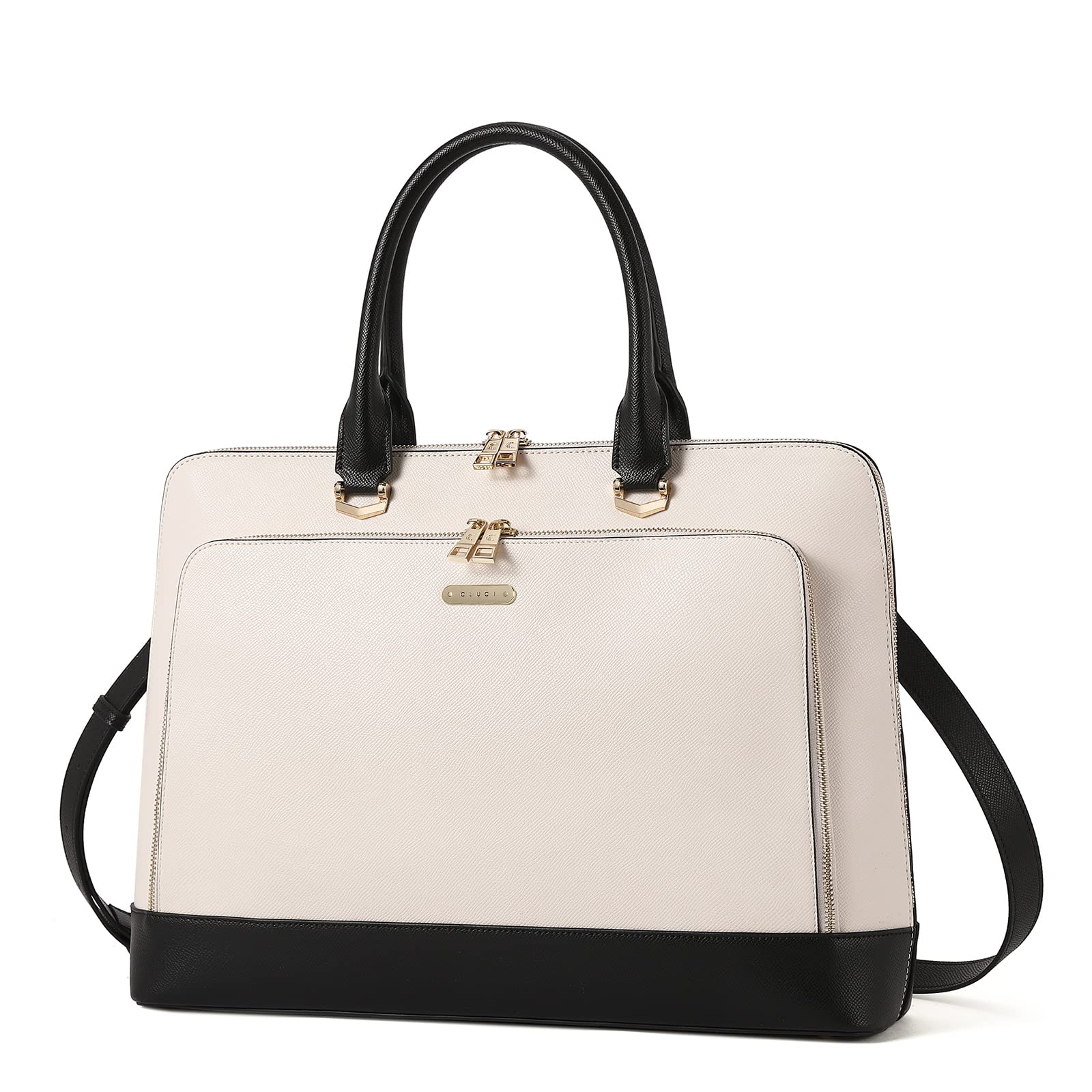 Maletín Cluci De Piel Para Portátil De 15.6 Pulgadas, Color Beige-negro - Venta Internacional. $3,948