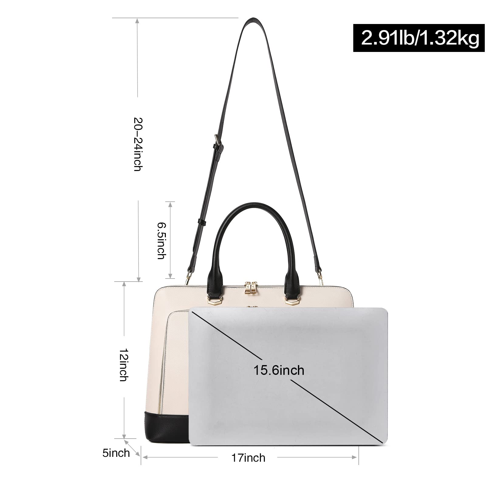 Foto 4 pulgar | Maletín Cluci De Piel Para Portátil De 15.6 Pulgadas, Color Beige-negro - Venta Internacional.