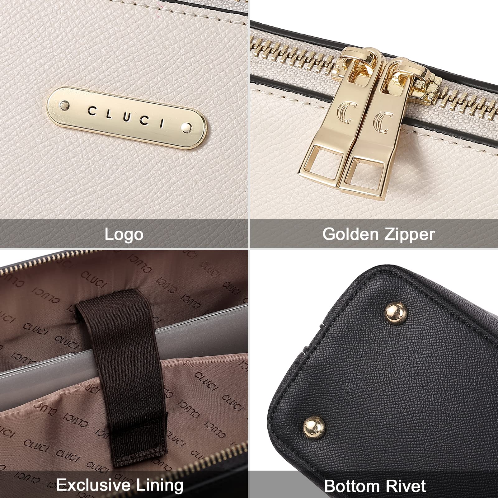 Foto 5 | Maletín Cluci De Piel Para Portátil De 15.6 Pulgadas, Color Beige-negro - Venta Internacional.