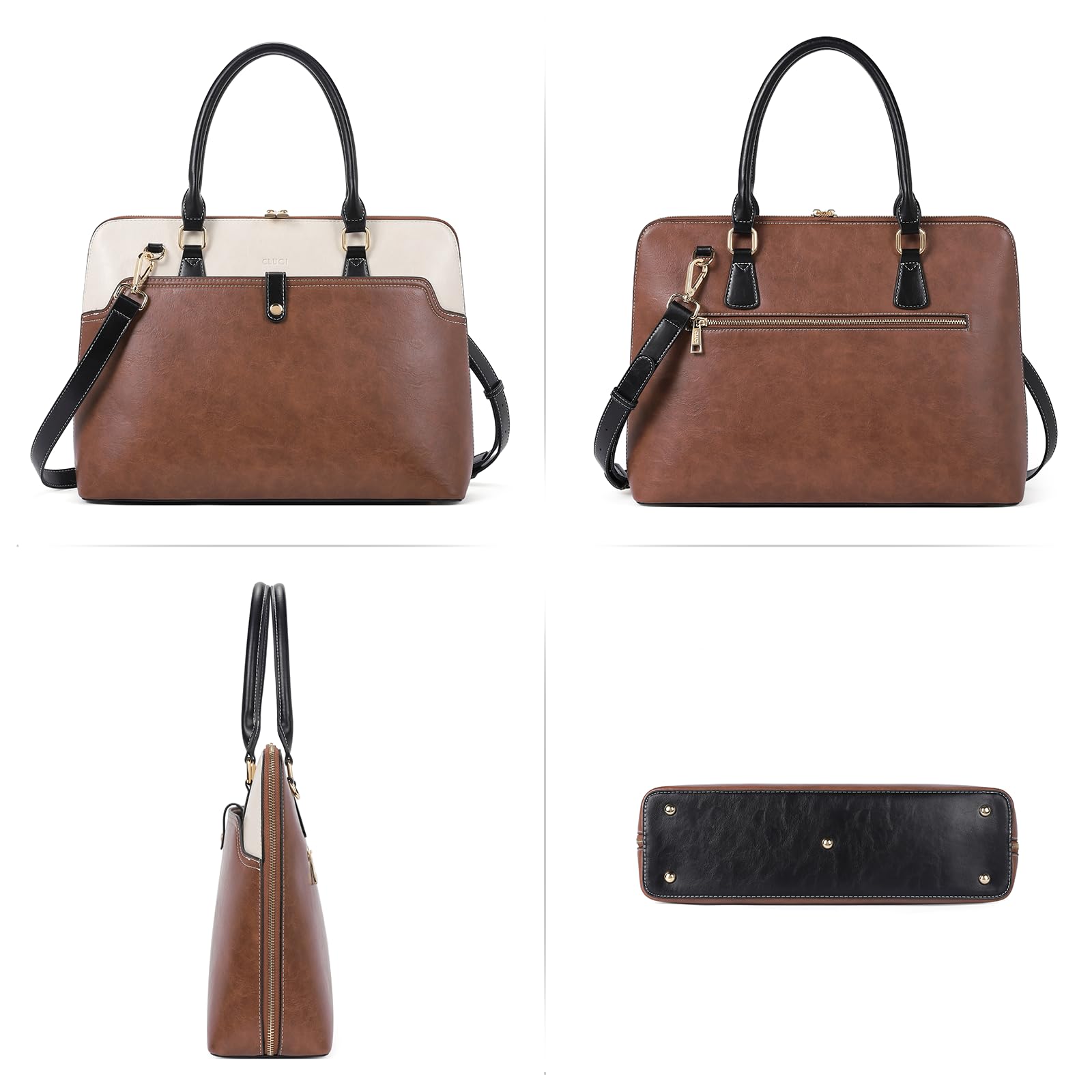 Foto 6 | Maletín Cluci Oil Wax Leather Para Portátil De 15.6 Pulgadas, Color Marrón - Venta Internacional.