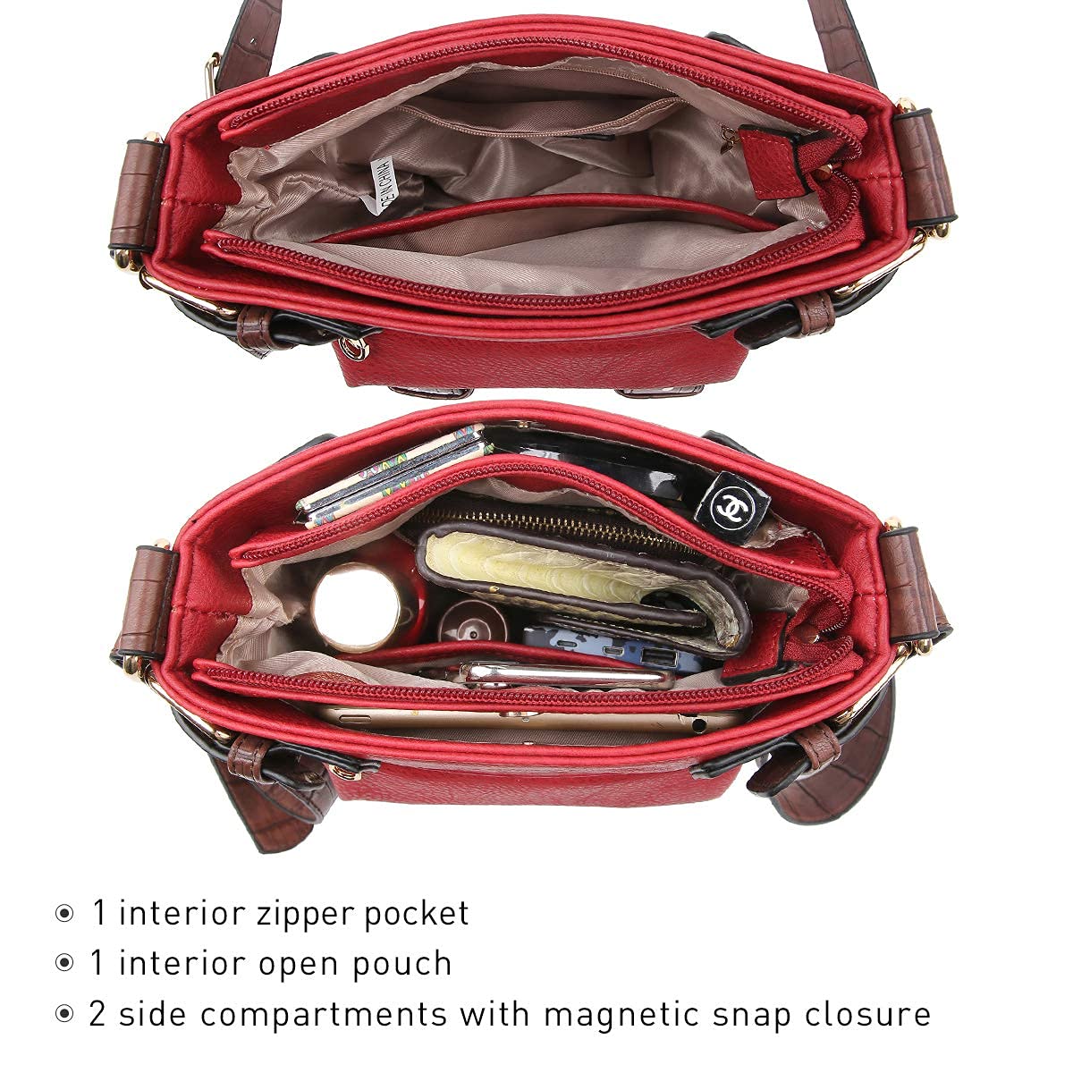 Foto 6 pulgar | Bandolera Dasein Top Con Cinturón Para Mujer, Piel Suave, Color Rojo - Venta Internacional.