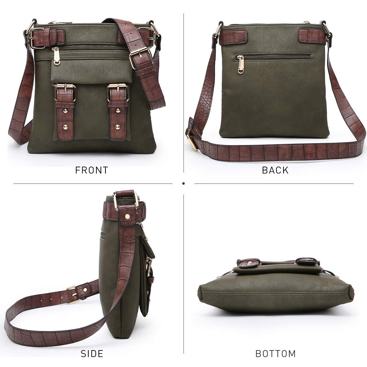 Foto 5 pulgar | Bandolera Dasein Top De Piel Suave Con Cinturón, Color Verde Militar - Venta Internacional.