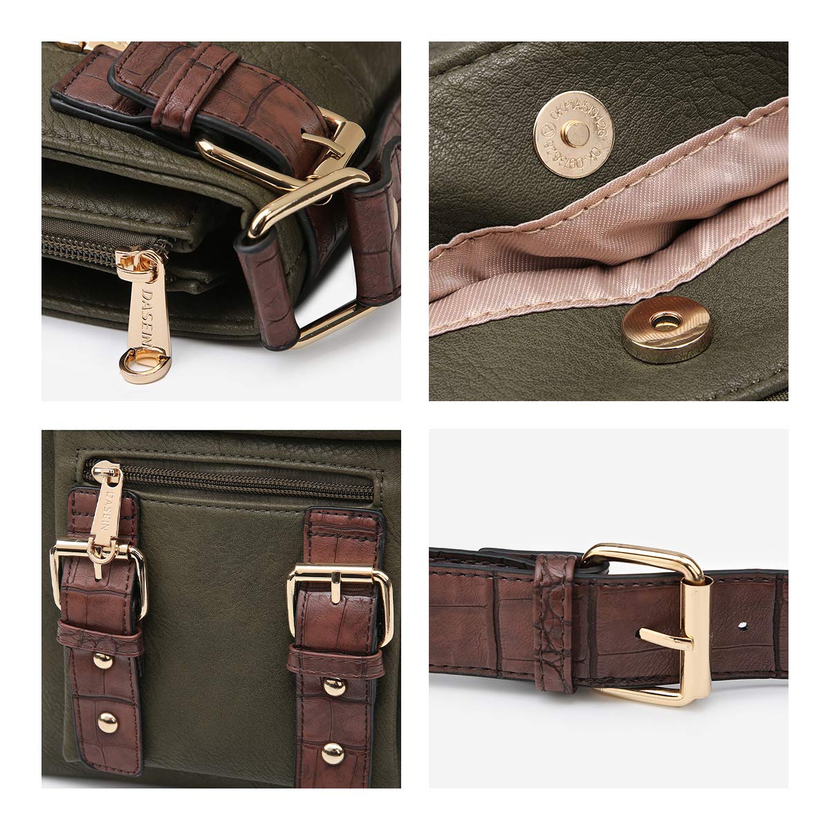 Foto 6 | Bandolera Dasein Top De Piel Suave Con Cinturón, Color Verde Militar - Venta Internacional.