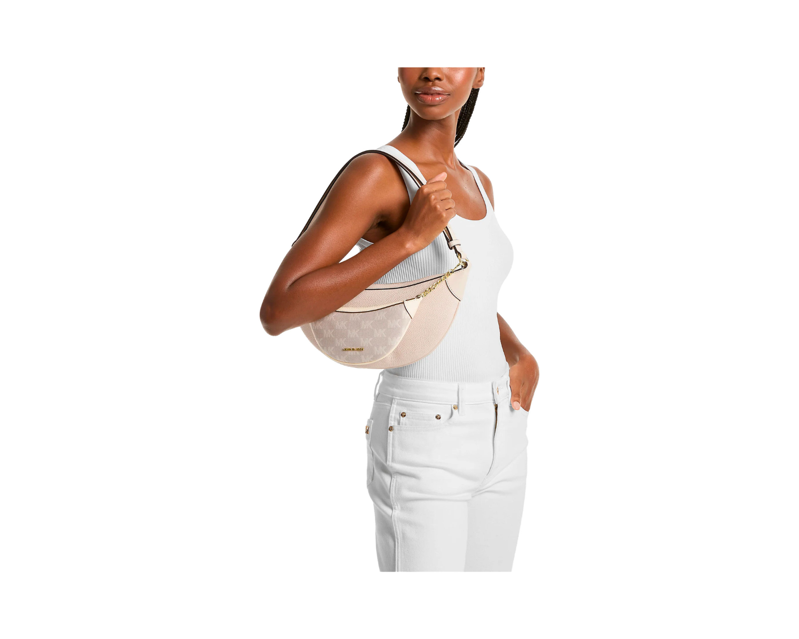 Foto 4 | Bolsa Michael Kors Hollis Medium 2-in-1 Grain Leather And Jacquard Logo Shoulder Bag  35s5g4wl6j Color Blanco
