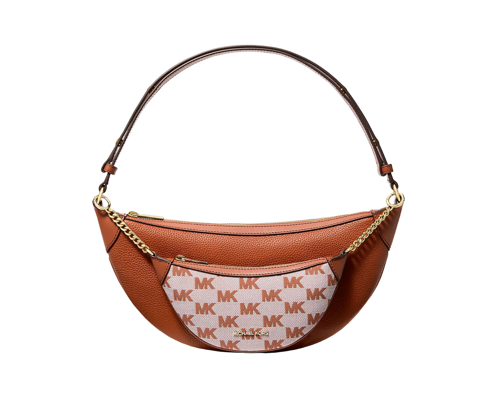 Foto 2 pulgar | Bolsa Michael Kors Hollis Medium 2-in-1 Grain Leather And Jacquard Logo Shoulder Bag 35s5g4wl6j Color Café