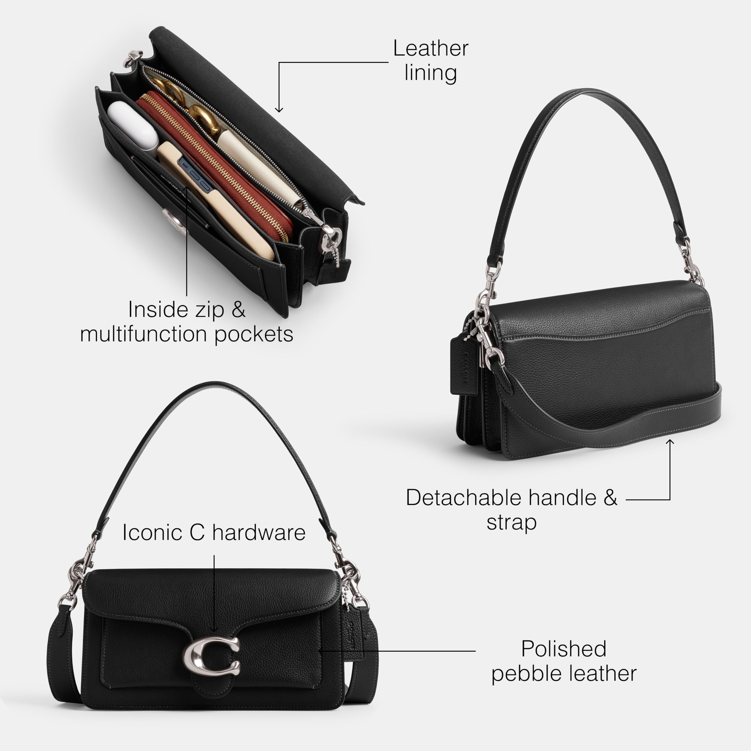 Foto 3 | Bandolera Coach Tabby 26 De Piel Granulada Pulida  Color Negro - Venta Internacional.