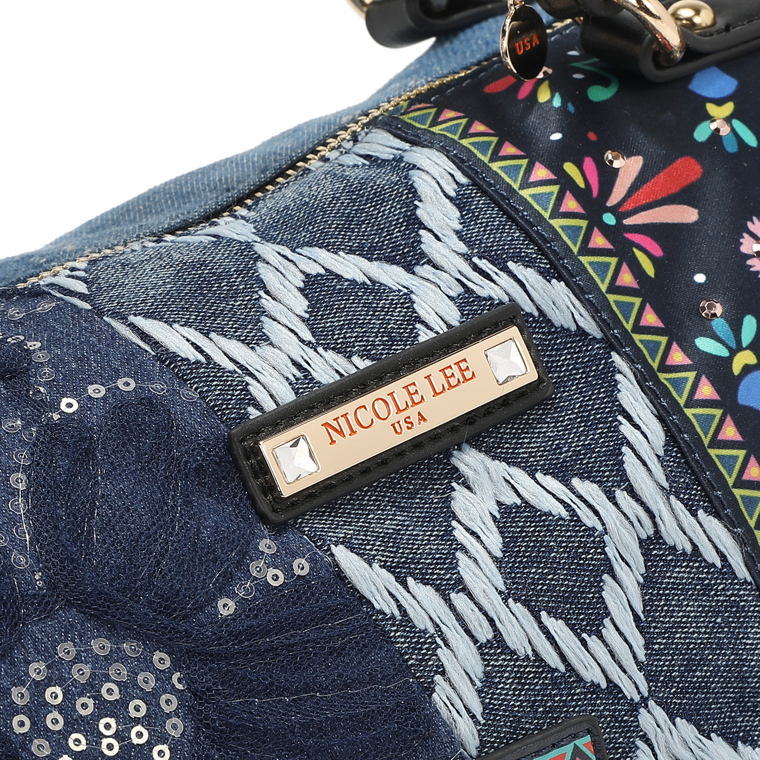 Foto 4 pulgar | Bolsa Boston De Mezclilla Nicole Lee Bosque De Amor