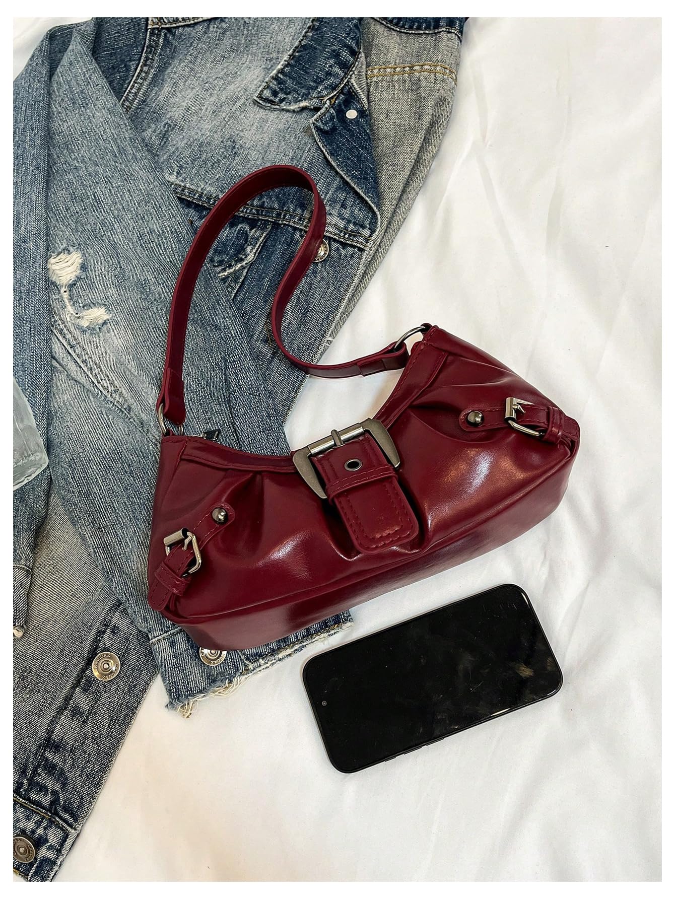 Foto 4 pulgar | Bolso Verdusa Y2k Monedero Goth Hebilla Punk Hobo Burgundy - Venta Internacional.