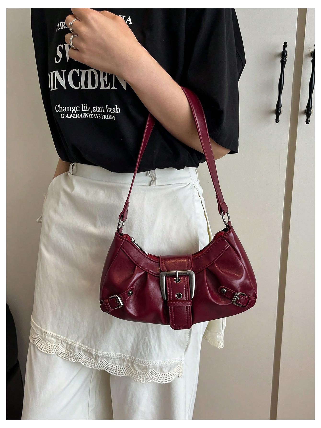 Foto 6 pulgar | Bolso Verdusa Y2k Monedero Goth Hebilla Punk Hobo Burgundy - Venta Internacional.