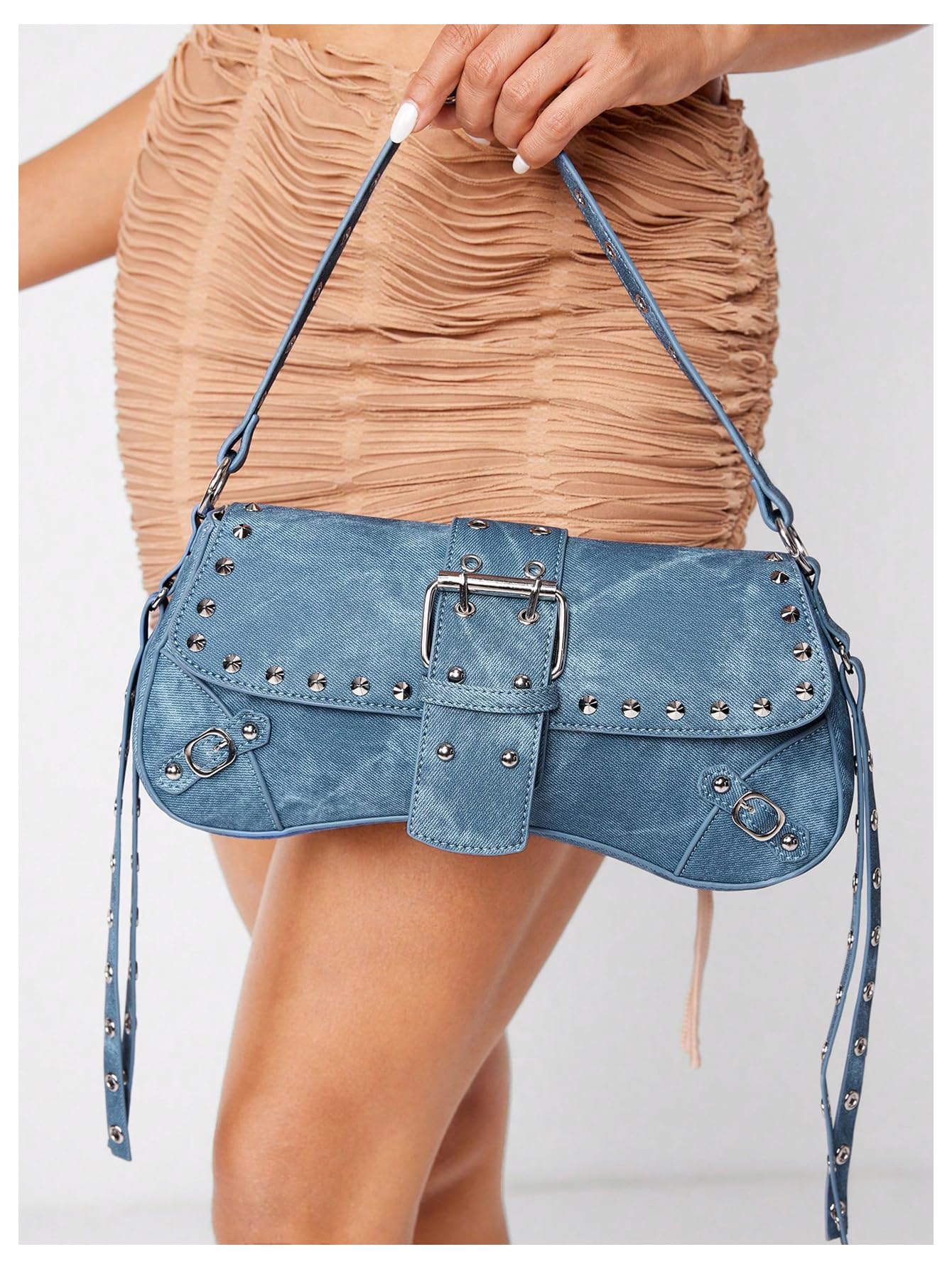 Foto 5 | Bolso De Hombro Verdusa Y2k Bolso De Mano Gótico Con Tachuelas Punk Remaches Azul - Venta Internacional.