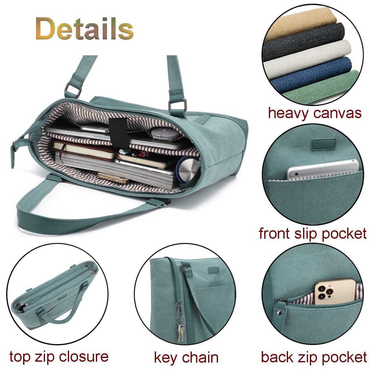 Foto 6 | Bolsa Para Portátil Barsine Teacher Canvas Tote 15.6 - Venta Internacional.