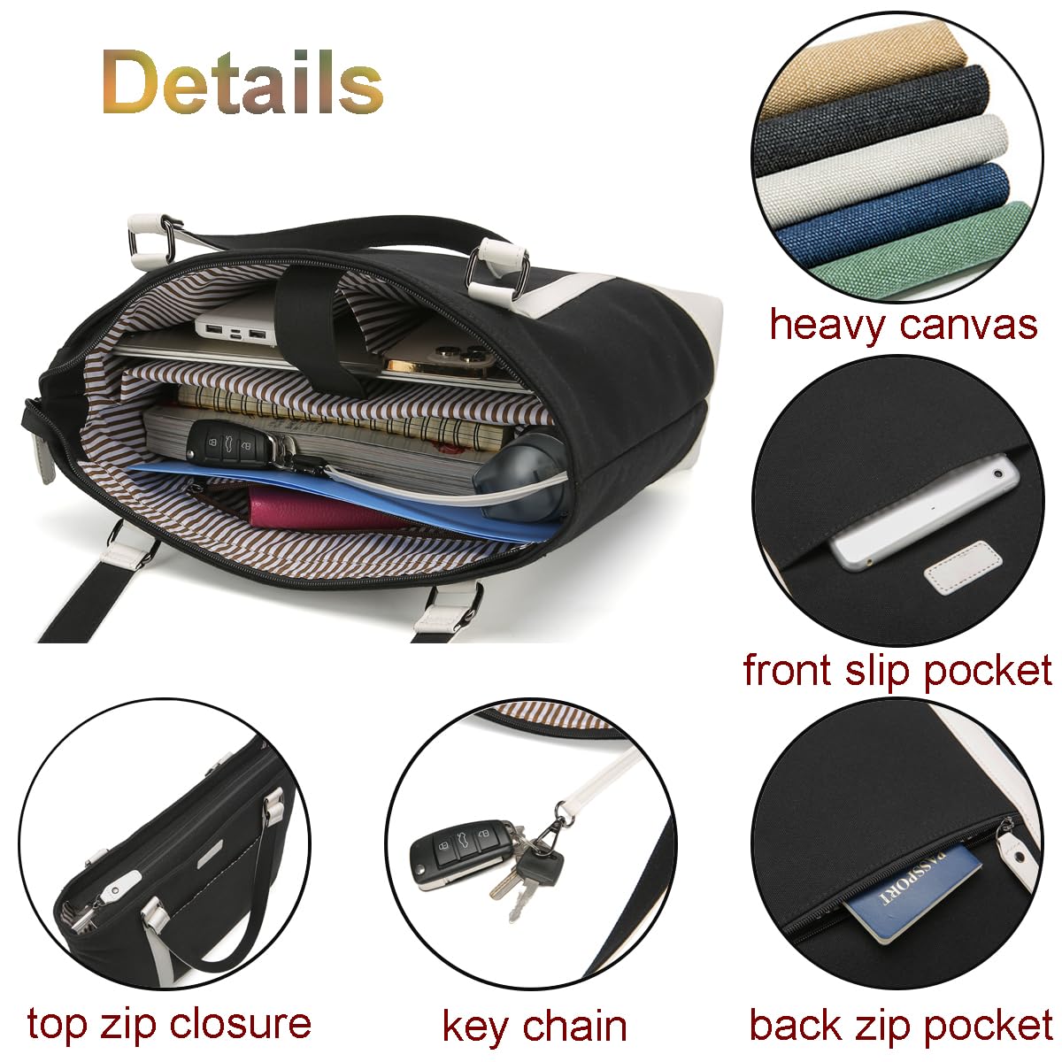 Foto 7 pulgar | Bolsa Para Portátil Barsine Teacher Canvas Tote 15.6 - Venta Internacional.