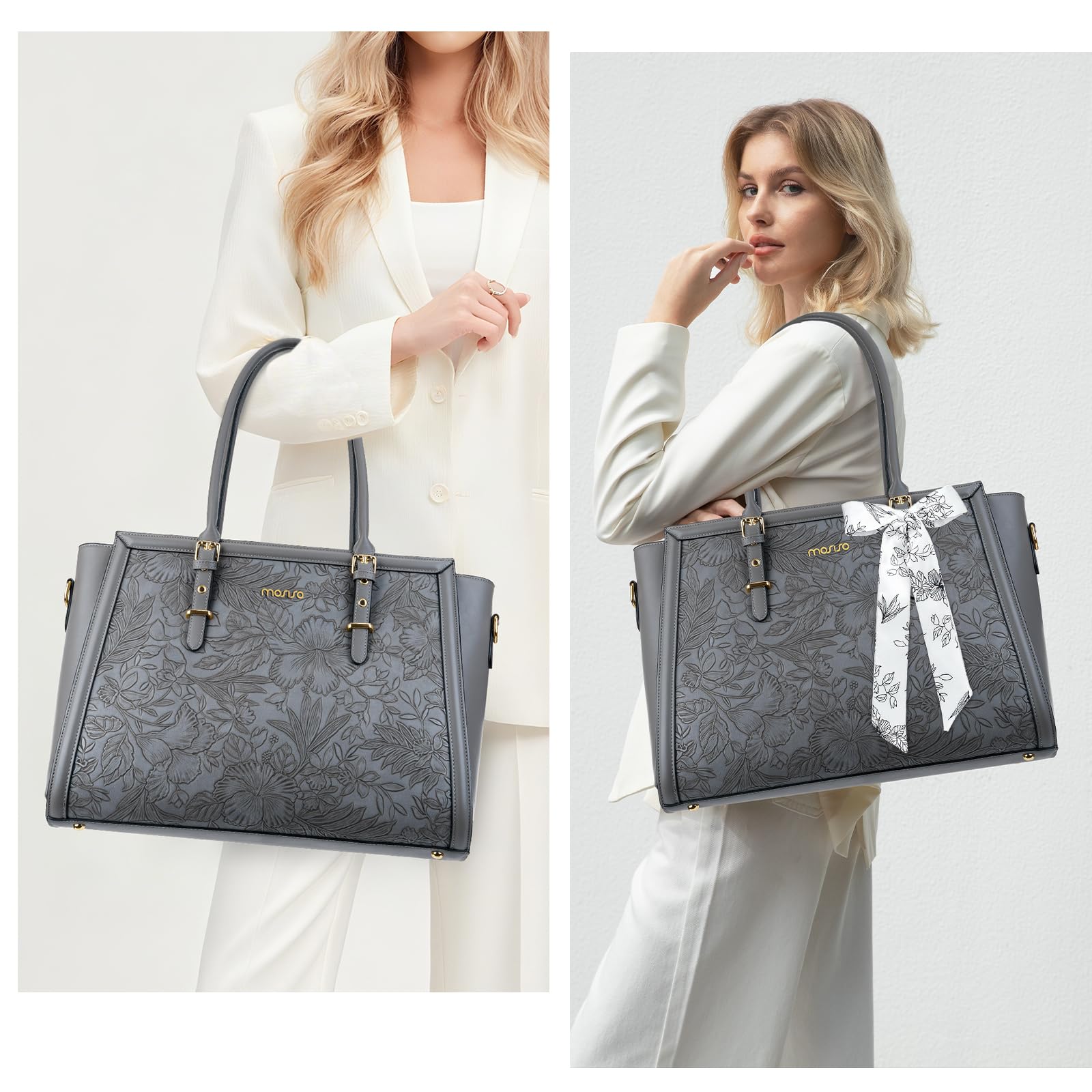 Foto 2 | Bolsa Para Portátil Mosiso De Piel Sintética De 15.6 A 16 Pulgadas Para Mujer  Gris - Venta Internacional.