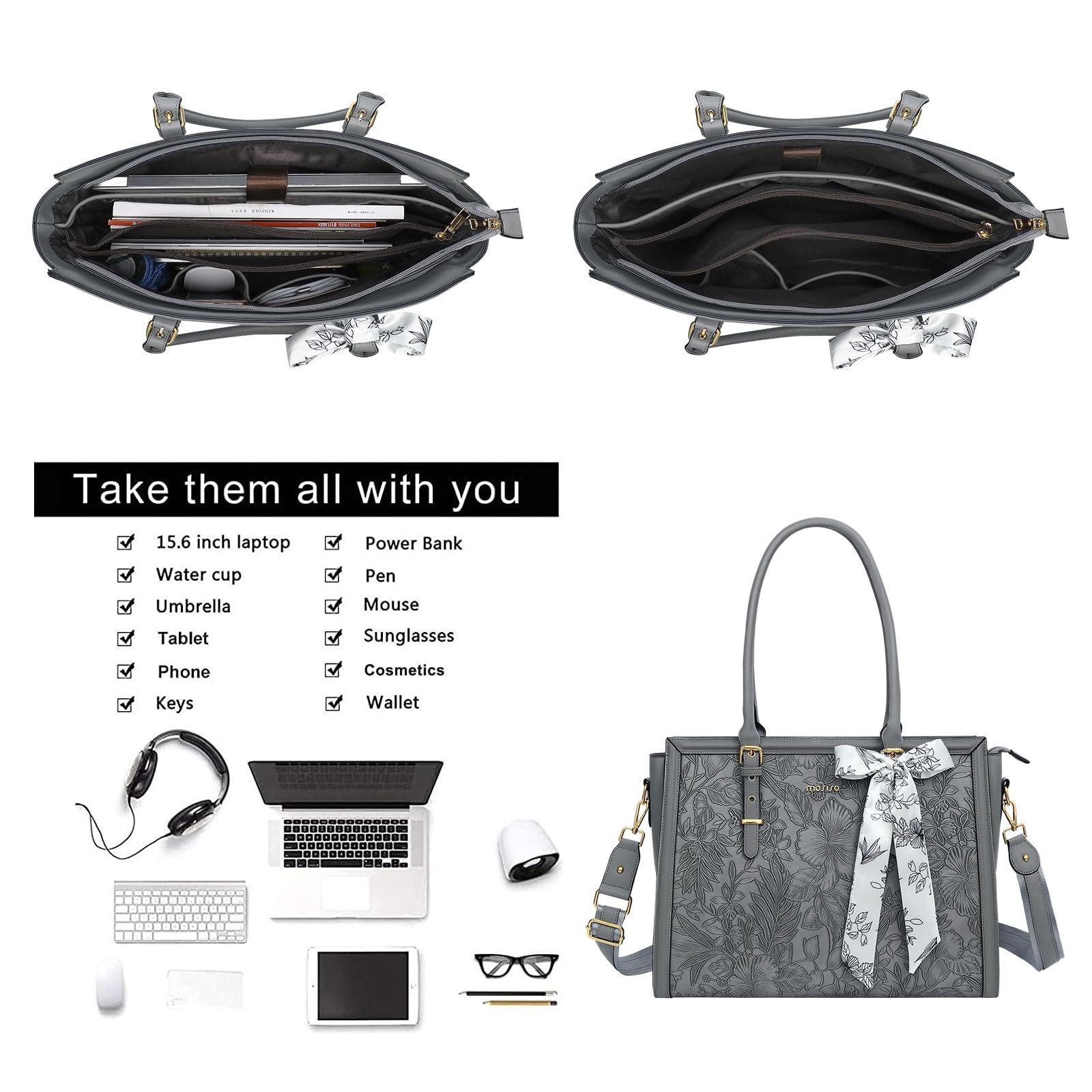 Foto 5 pulgar | Bolsa Para Portátil Mosiso De Piel Sintética De 15.6 A 16 Pulgadas Para Mujer  Gris - Venta Internacional.
