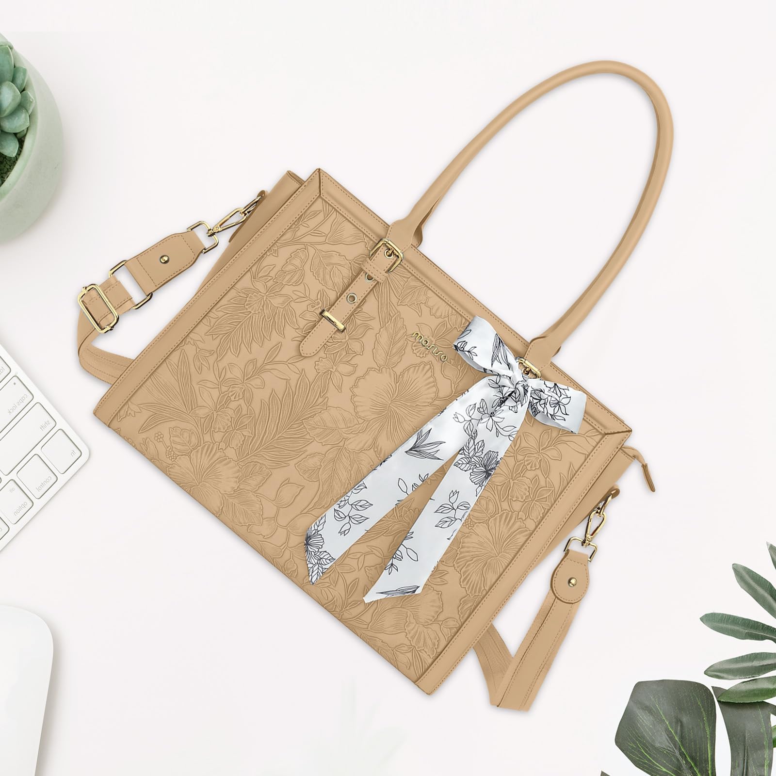 Foto 7 | Bolsa Mosiso De Piel Sintética Para Portátil  15.6 A 16 Pulgadas  Para Mujer  Color Albaricoque - Venta Internacional.